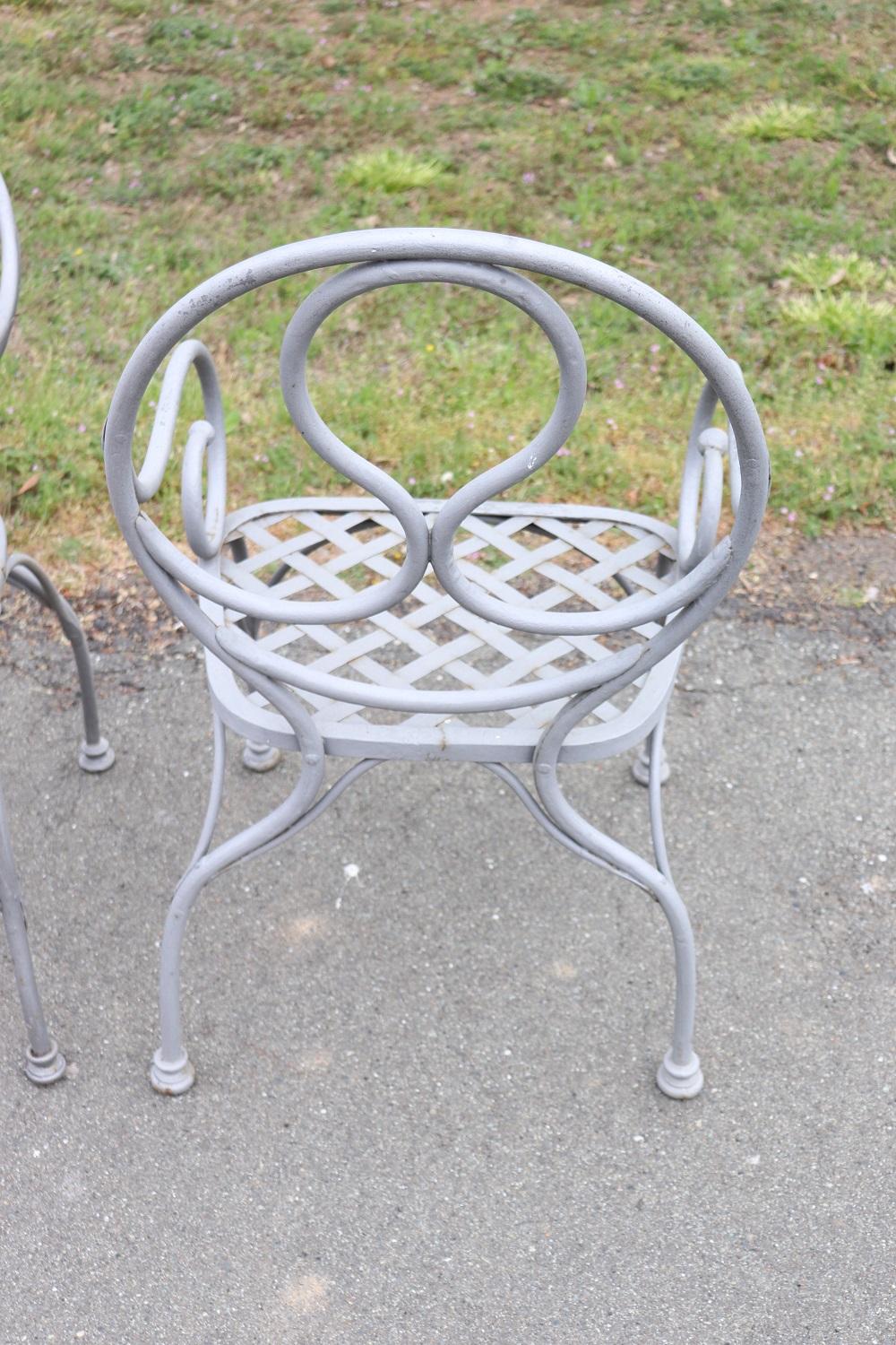 Early 20th Century Wrought Iron Garden Set 4 Armchairs and Table with Marble Top 3