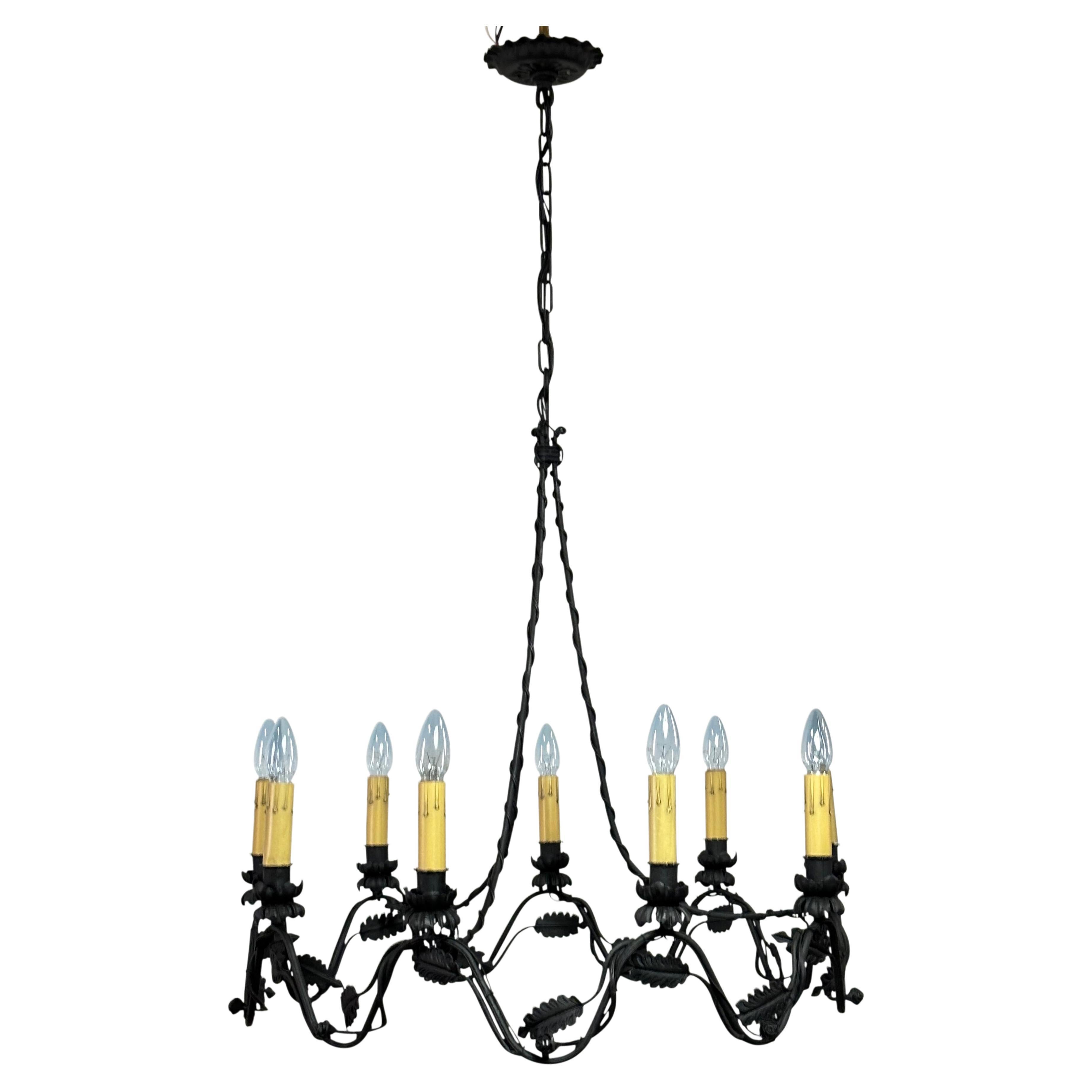 Early 20th Century Wrought Iron Light Fixture Chandelier