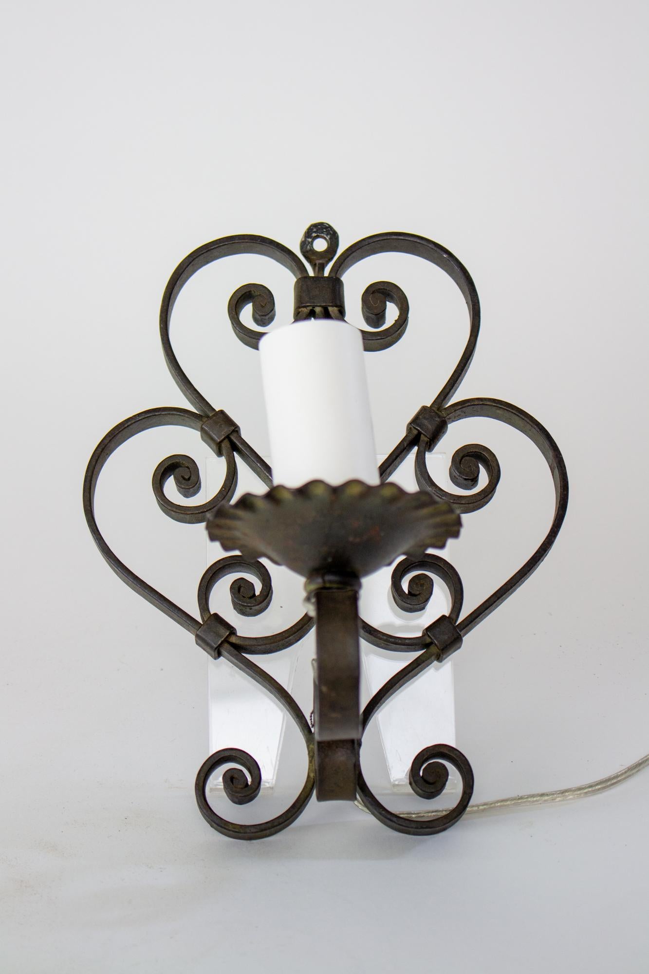 Early 20th Century Wrought Iron Pin Up Sconces, a Pair For Sale 5