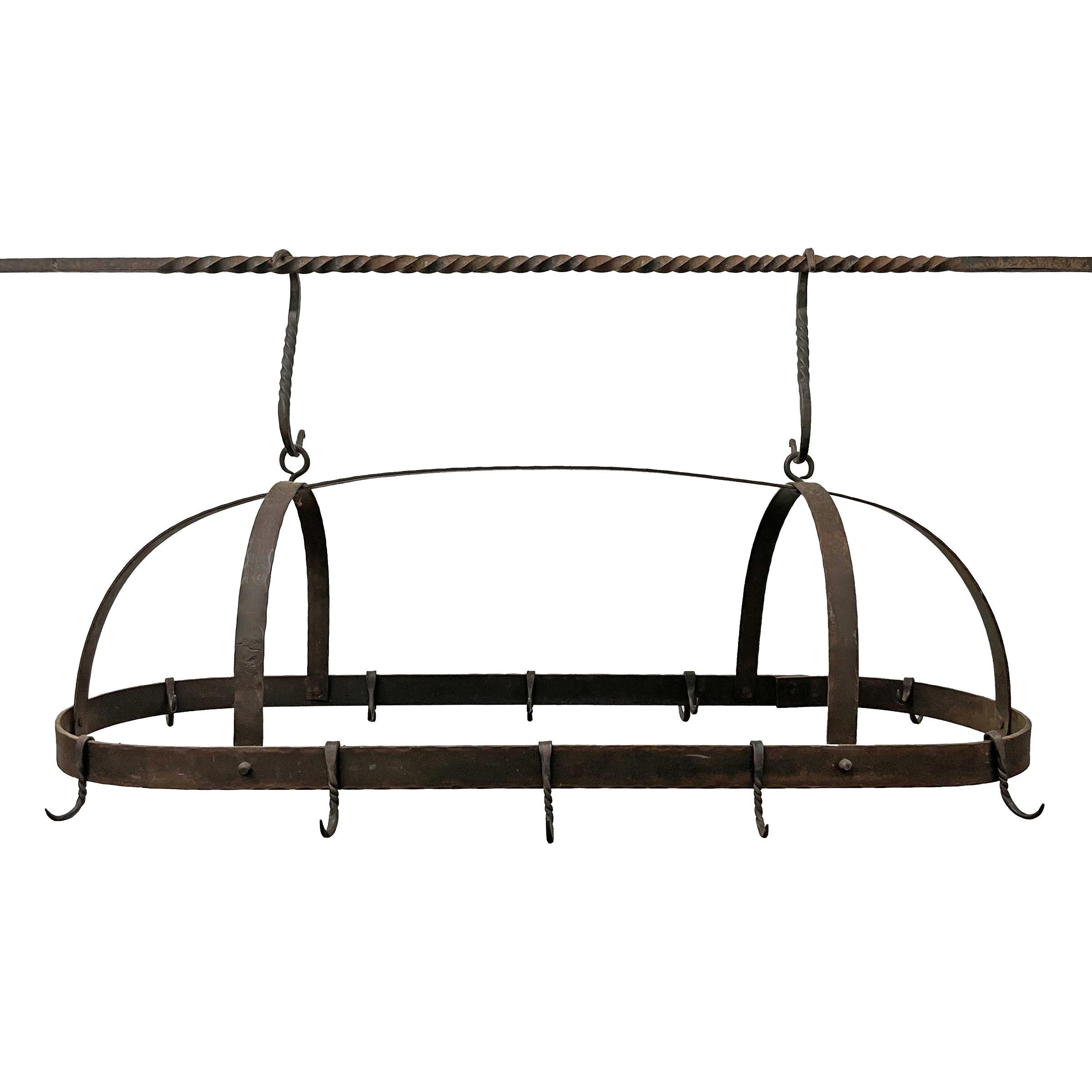 Rustic Early 20th Century Wrought Iron Pot Rack