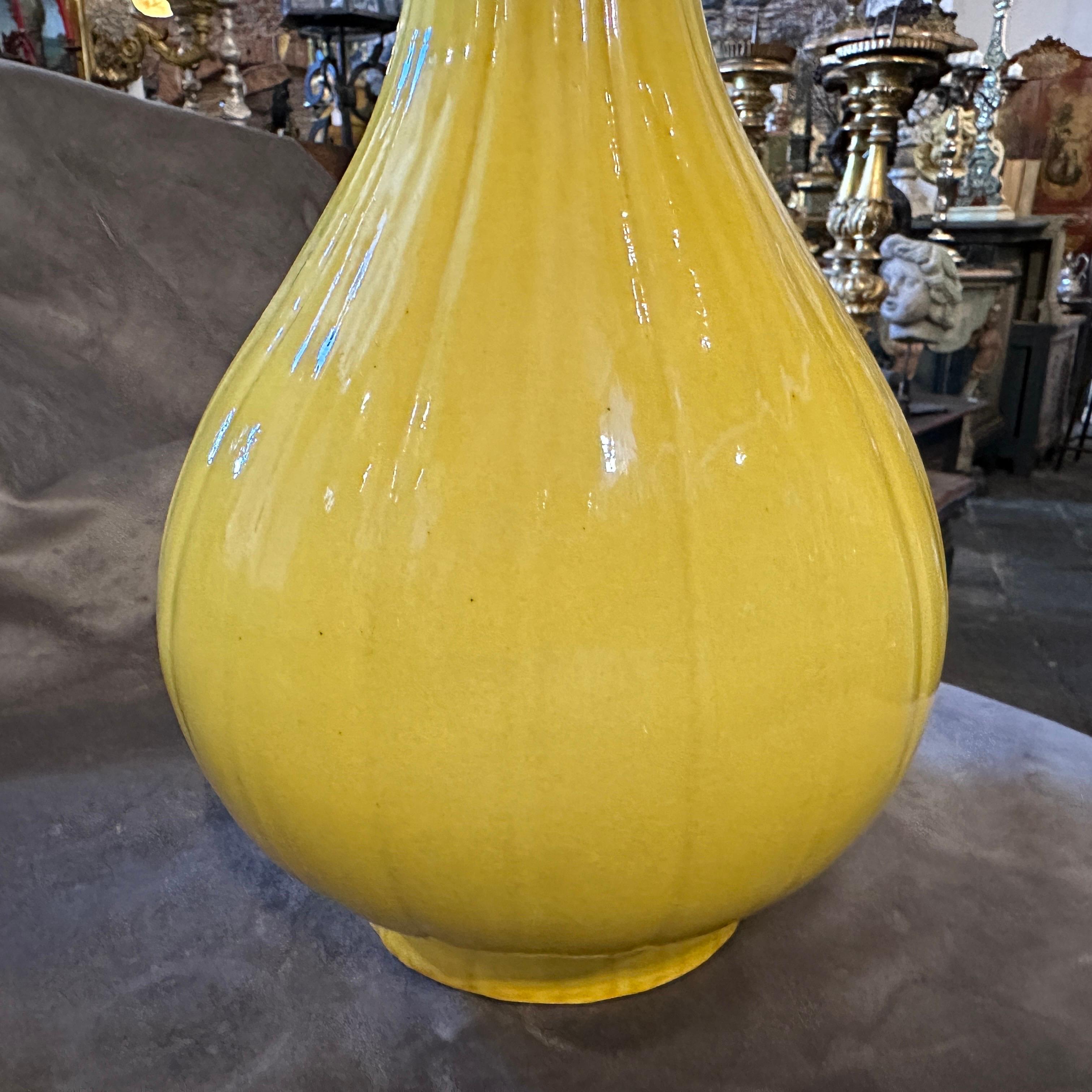 Hand-Crafted Early 20th Century Yellow Glazed Porcelain Chinese Vase