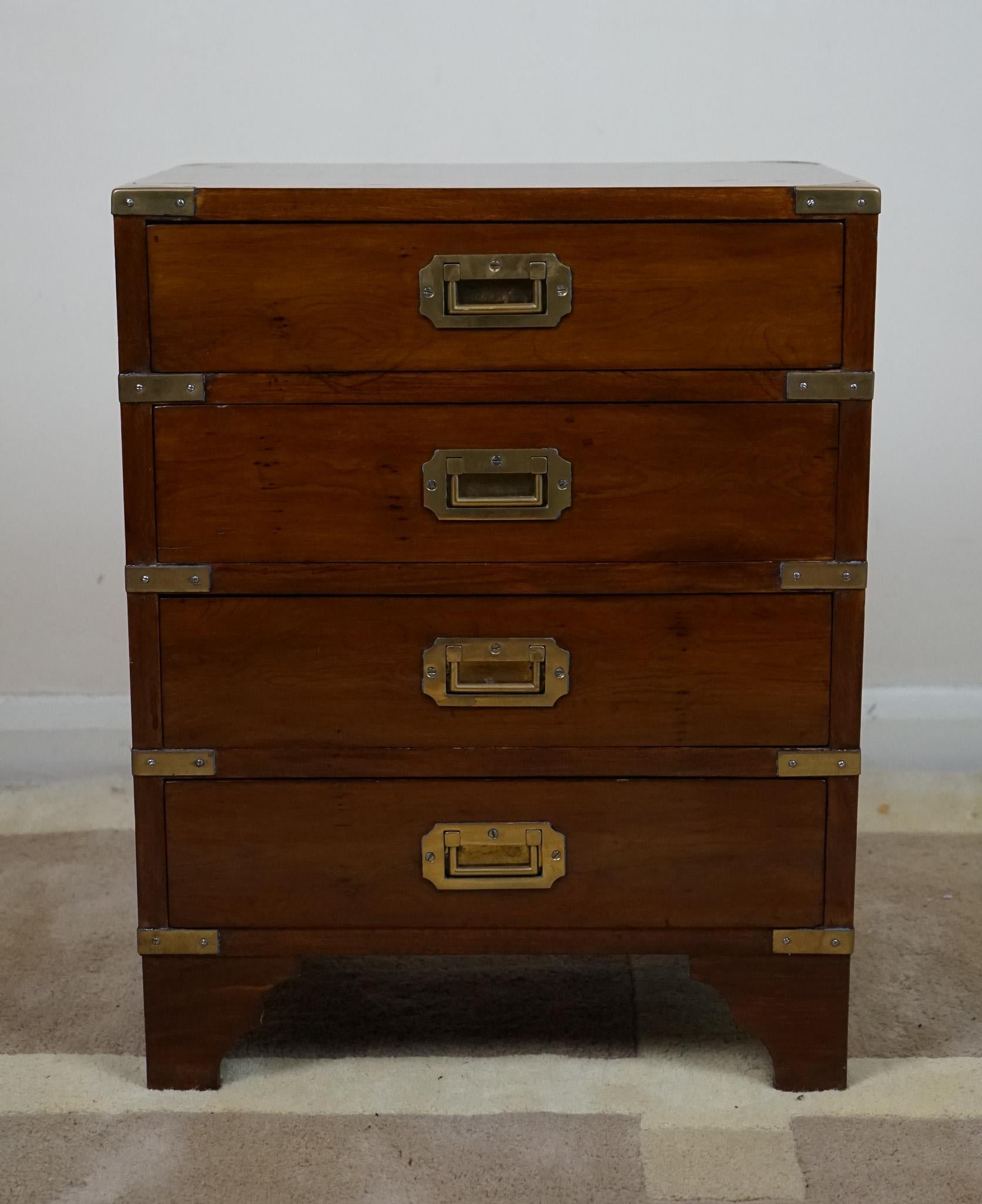 British Early 20th Century Yew and Brass Bound Campaign Style Bedside Chest of Drawers For Sale