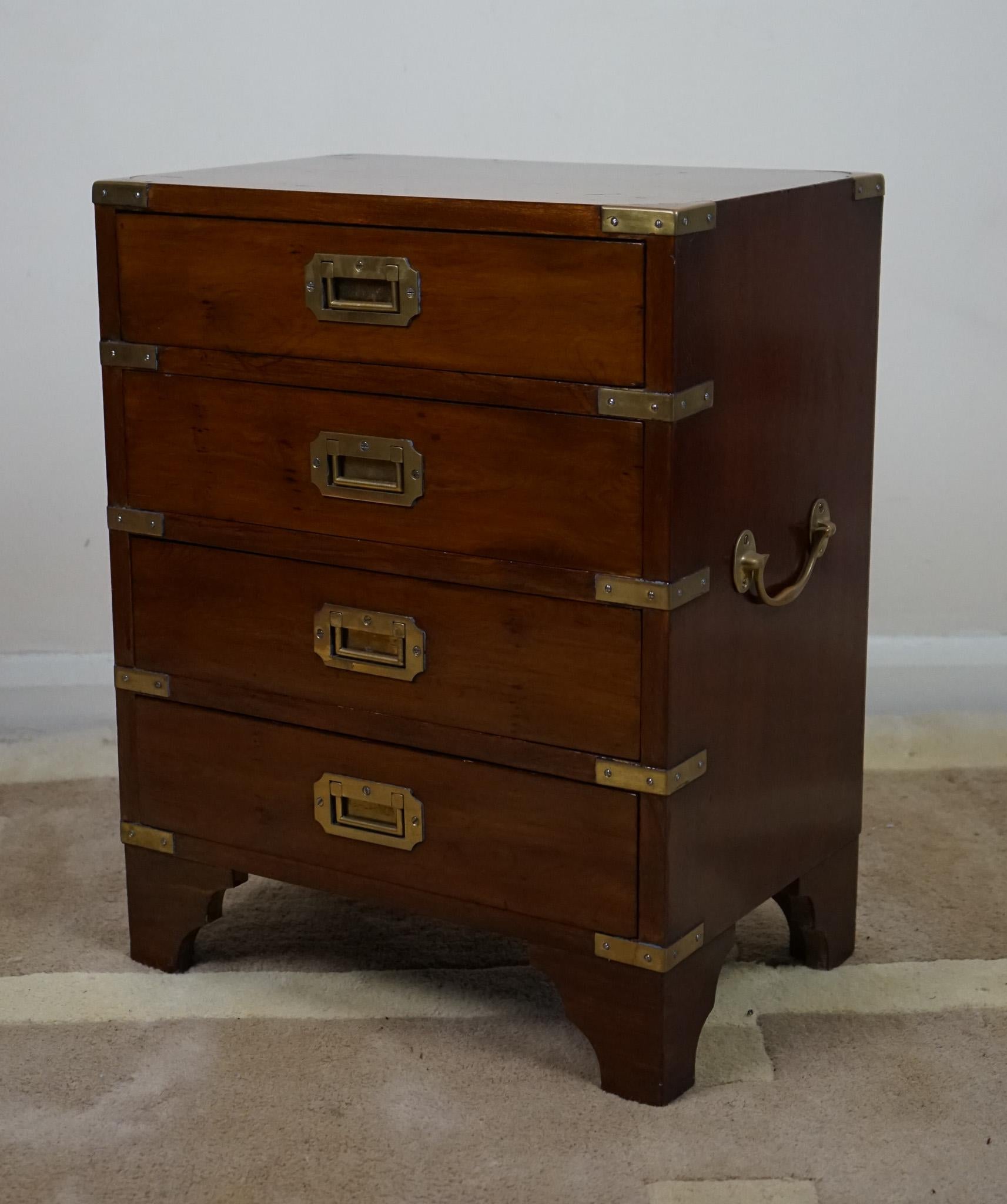 Early 20th Century Yew and Brass Bound Campaign Style Bedside Chest of Drawers In Good Condition For Sale In Crawley, GB