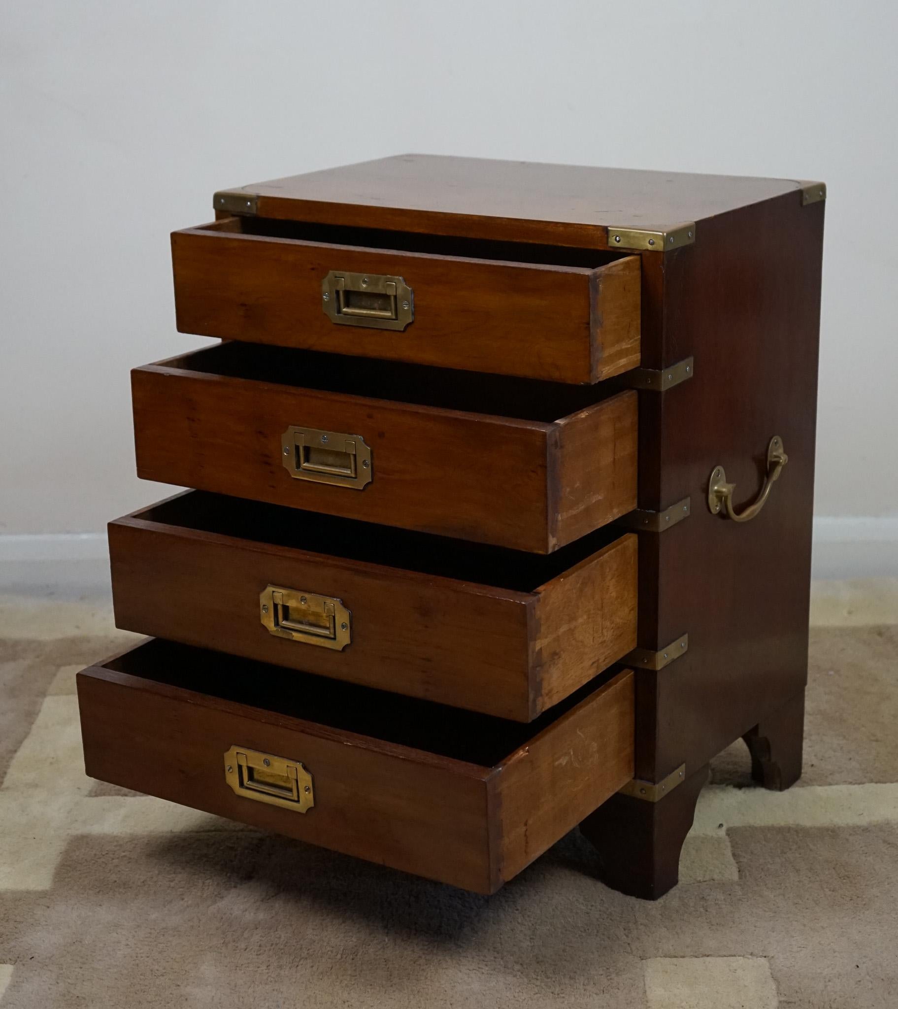 Early 20th Century Yew and Brass Bound Campaign Style Bedside Chest of Drawers For Sale 1