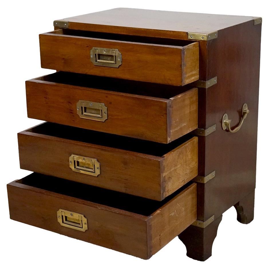 Early 20th Century Yew and Brass Bound Campaign Style Bedside Chest of Drawers For Sale