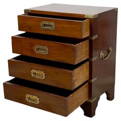 Used Early 20th Century Yew and Brass Bound Campaign Style Bedside Chest of Drawers