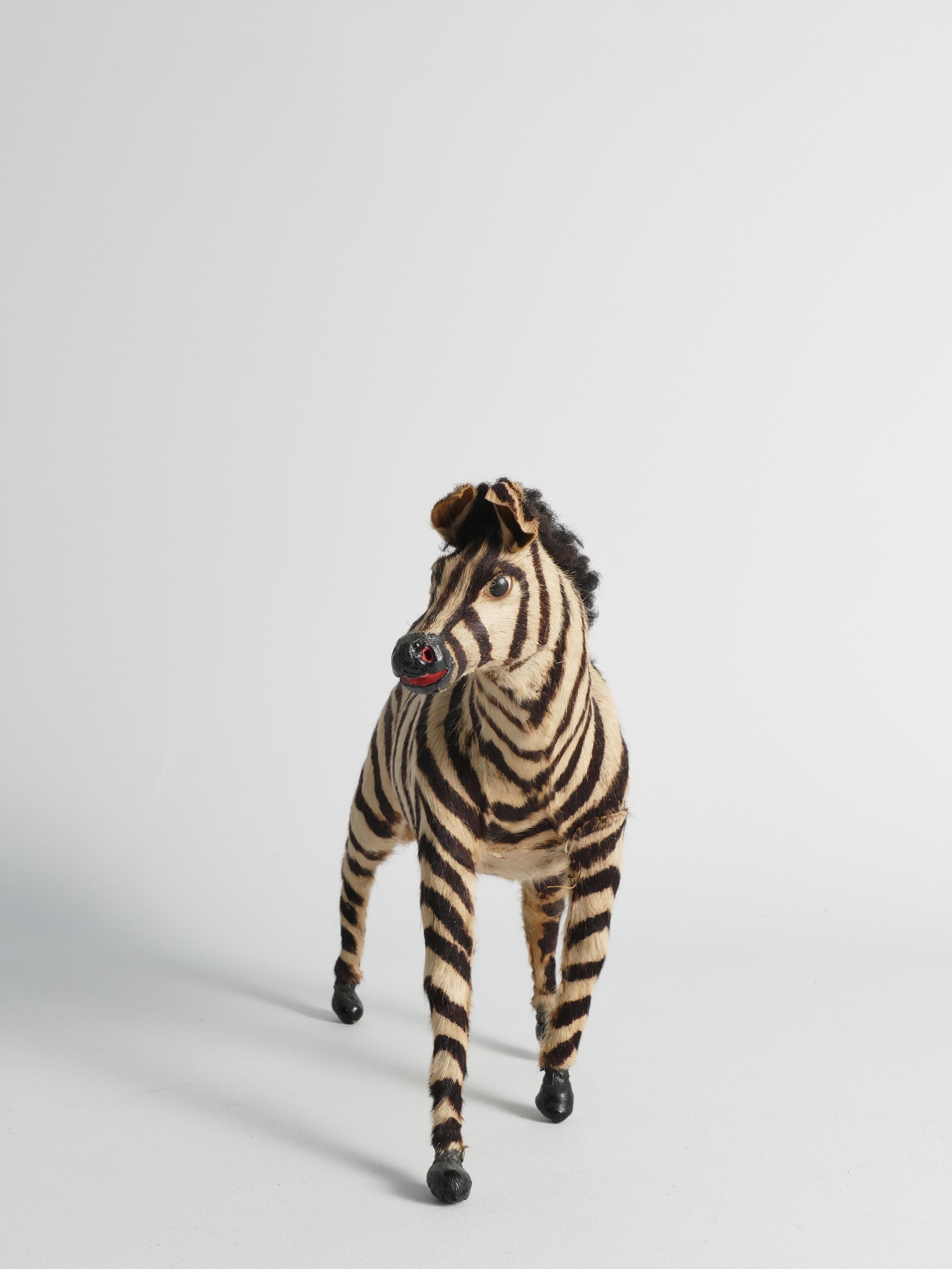 Animal Skin Early 20th Century Zebra Figurine For Sale