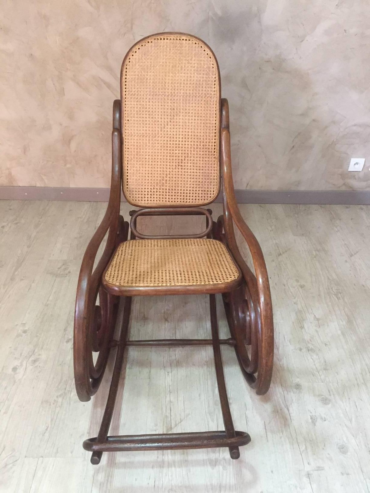Austrian Early 20th Century, Thonet Caned Rocking Chair