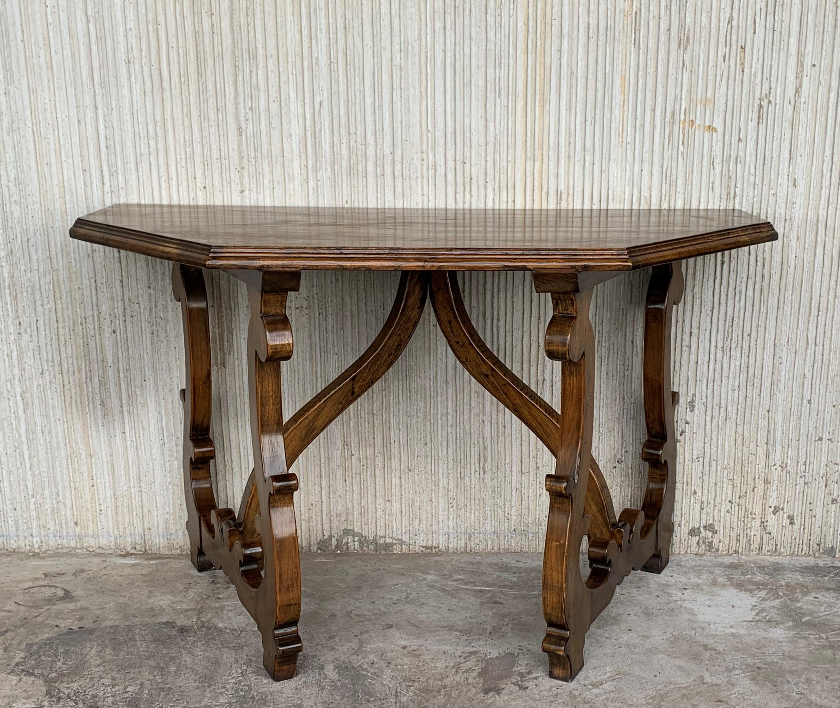 Early 20th Convertible Spanish Walnut Console Tables with Lyre Legs 6