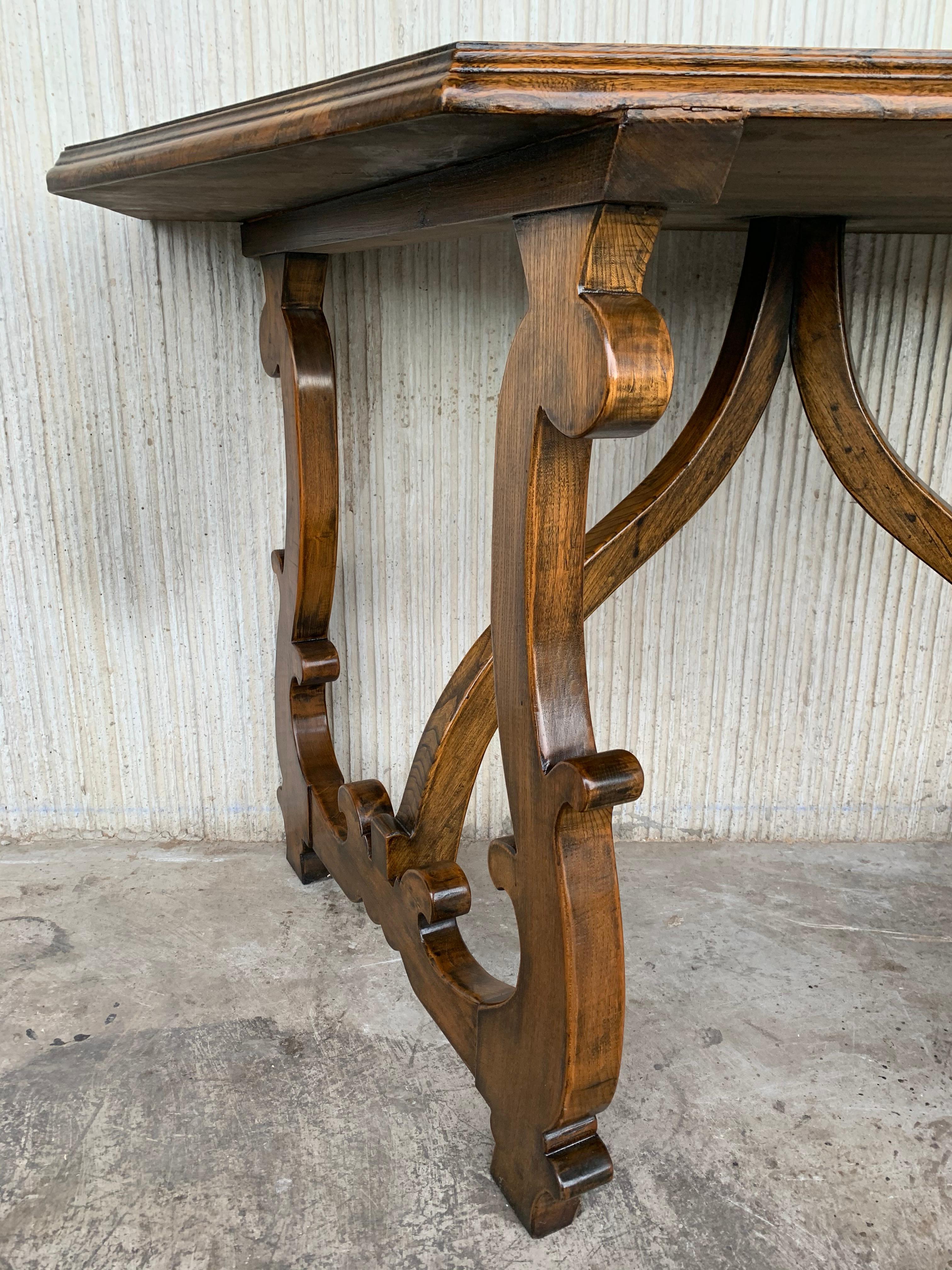 Early 20th Convertible Spanish Walnut Console Tables with Lyre Legs 9