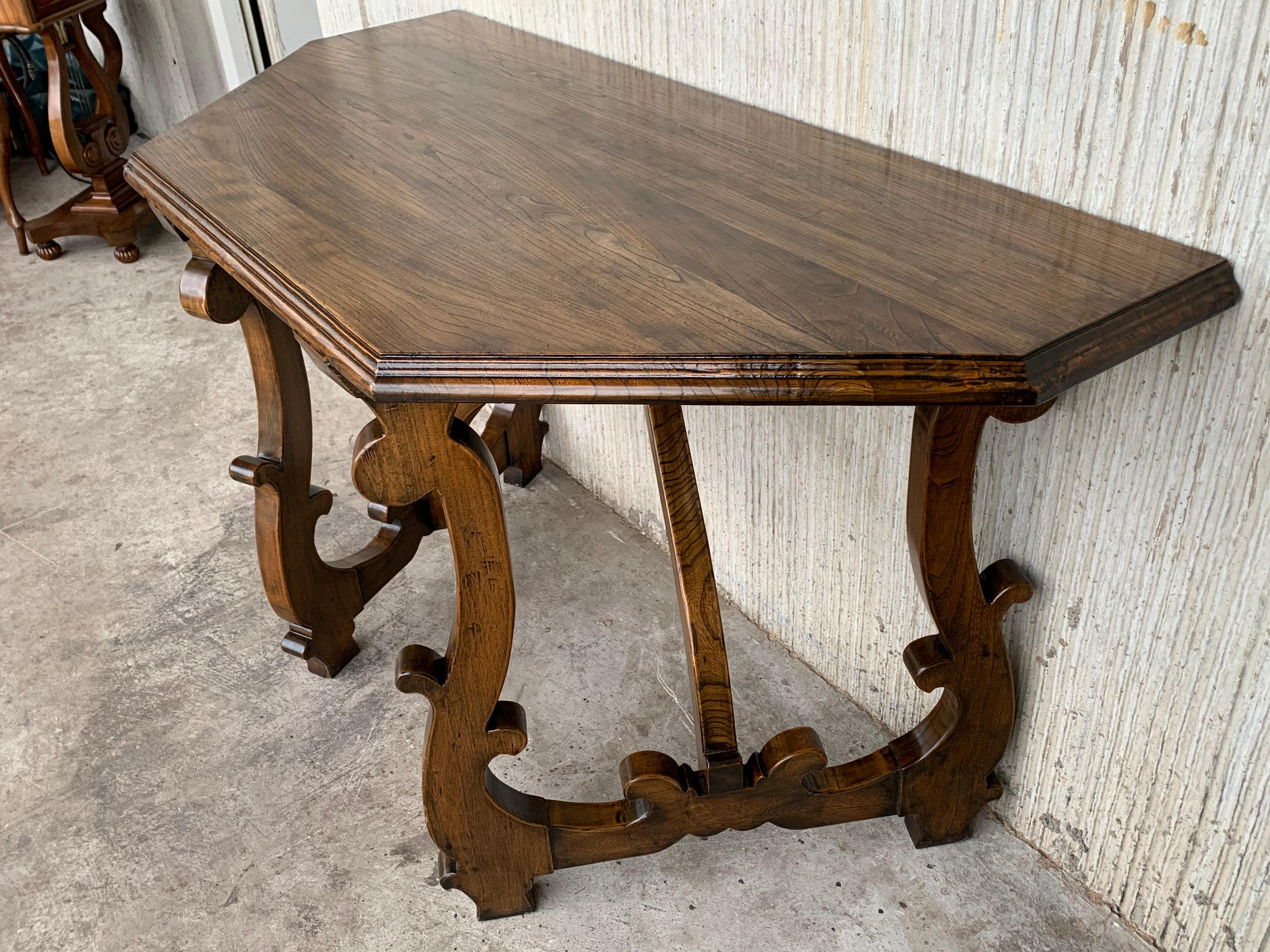 20th Century Early 20th Convertible Spanish Walnut Console Tables with Lyre Legs
