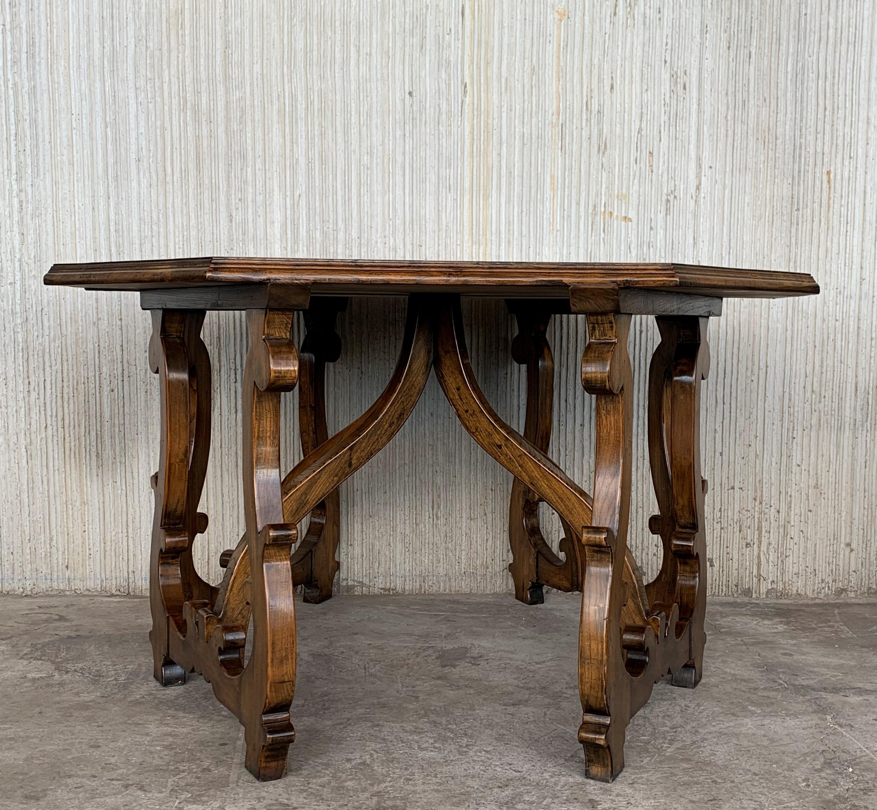 Early 20th Convertible Spanish Walnut Console Tables with Lyre Legs 1