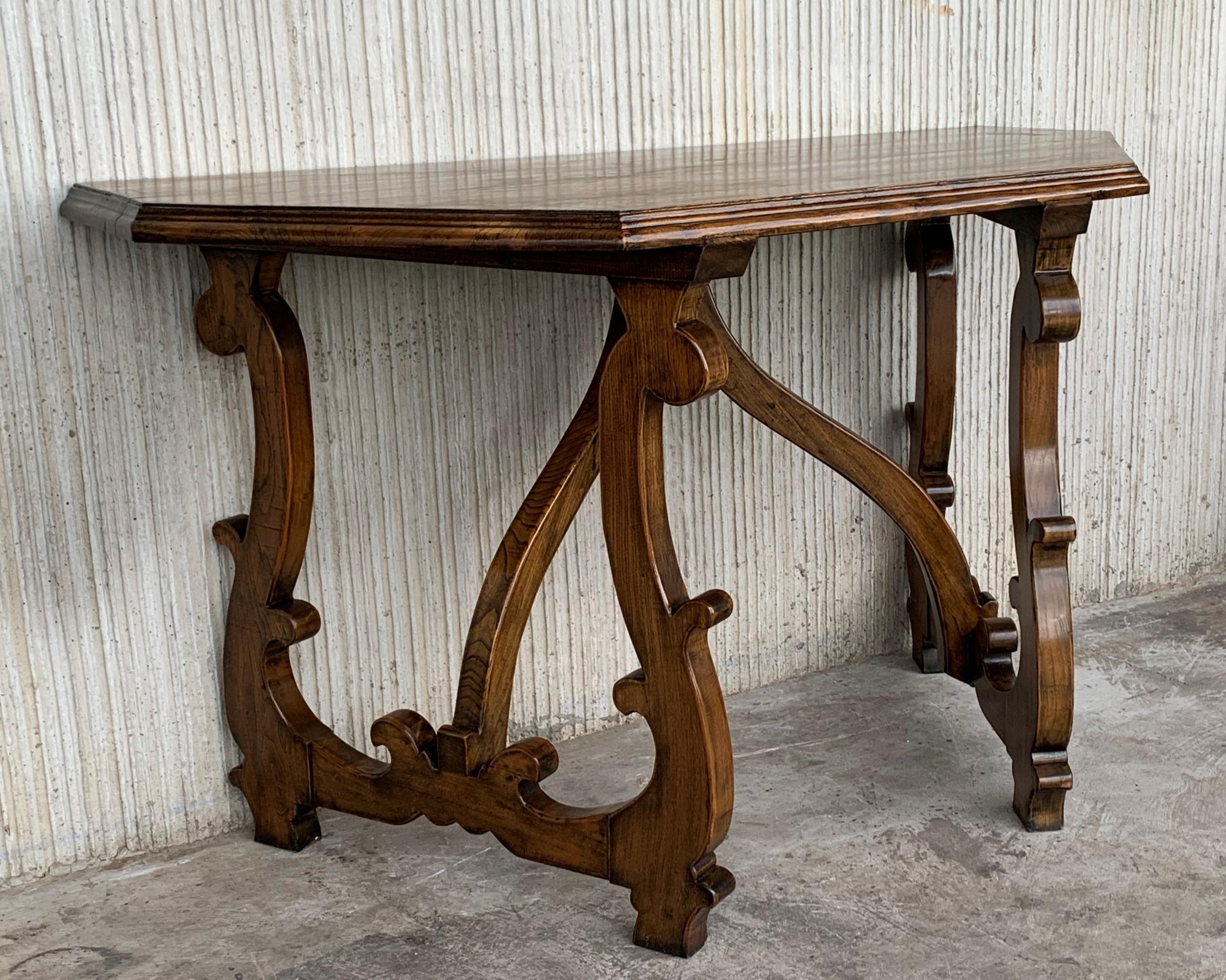 Early 20th Convertible Spanish Walnut Console Tables with Lyre Legs 2