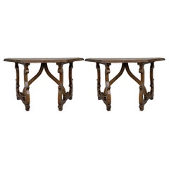 Early 20th Convertible Spanish Walnut Console Tables with Lyre Legs