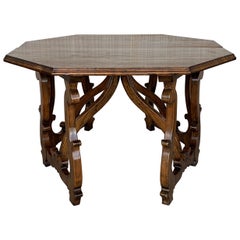 Early 20th Convertible Spanish Walnut Dining Room, Center Table with Lyre Legs