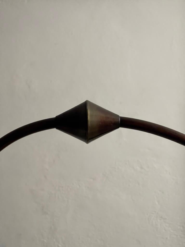 1920s Scandinavian art deco floor lamp in patinated bronze with new linen shade. For Sale 1