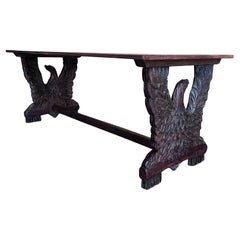 Early 20th Dining Room or Center Table with Carved Walnut Pedestal Eagles