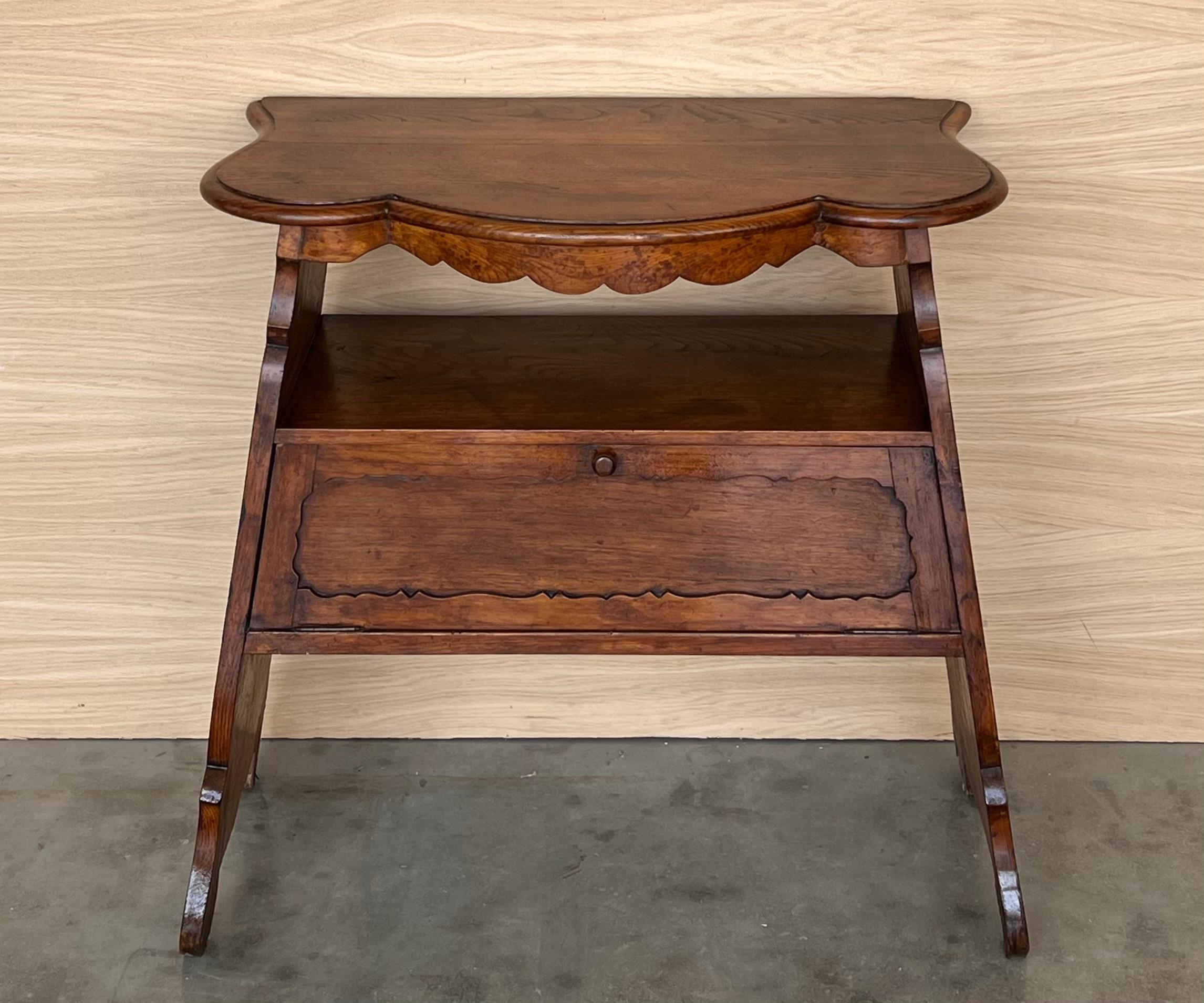 Spanish Early 20th Fall front Door rustic console Table with Shelve