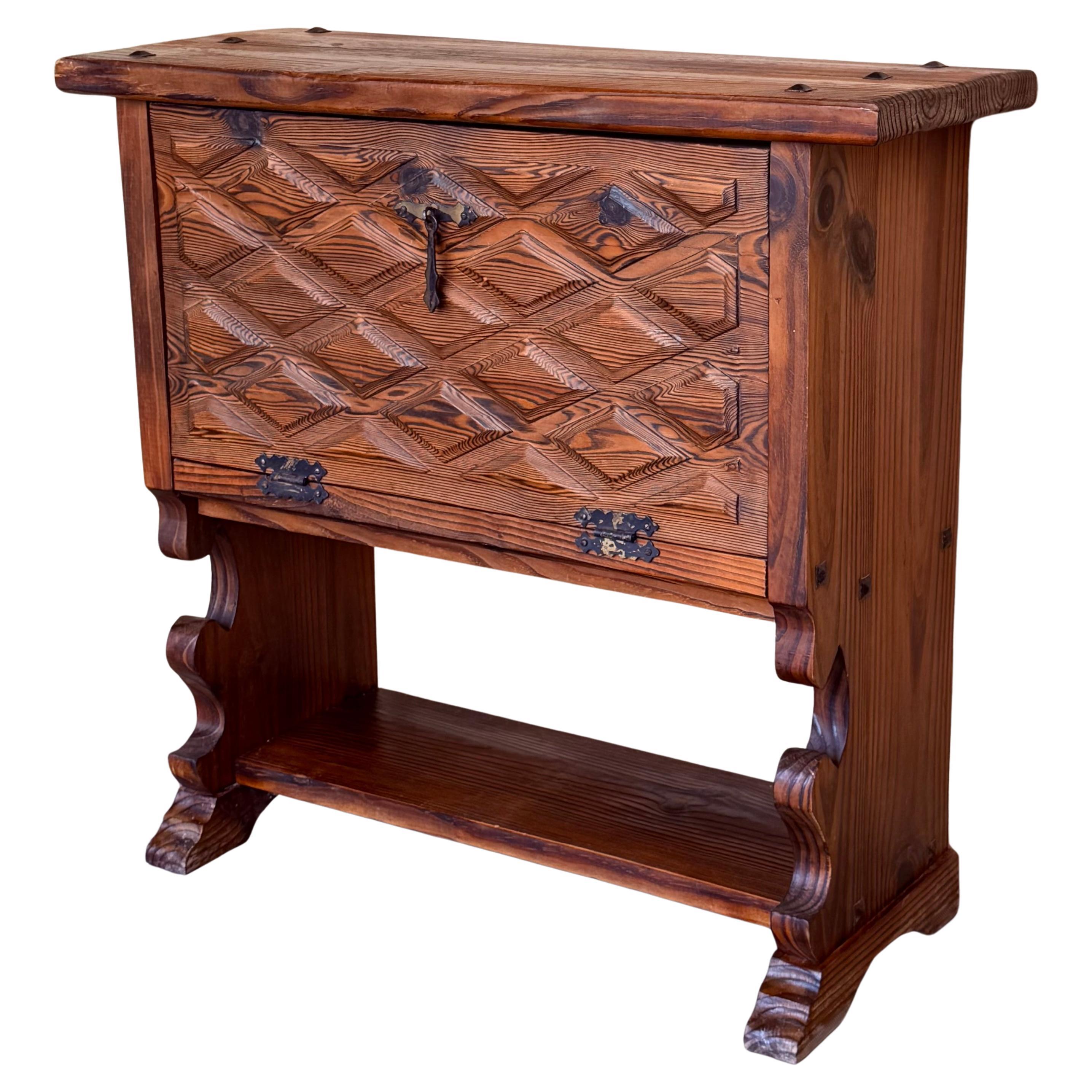 Early 20th Fall front Door rustic console Table with Shelve For Sale
