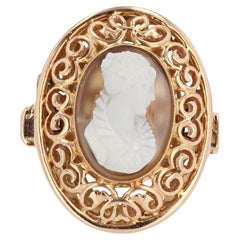 Early 20th French Antique Gold Agate Cameo Ring