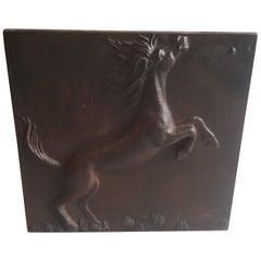 Antique Early 20th, French Cast Iron Horse Ornament Plate, 1900s