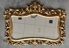 Espejo de Madera Dorada Tallada de Principios del Siglo XX de la Época Imperio Francesa