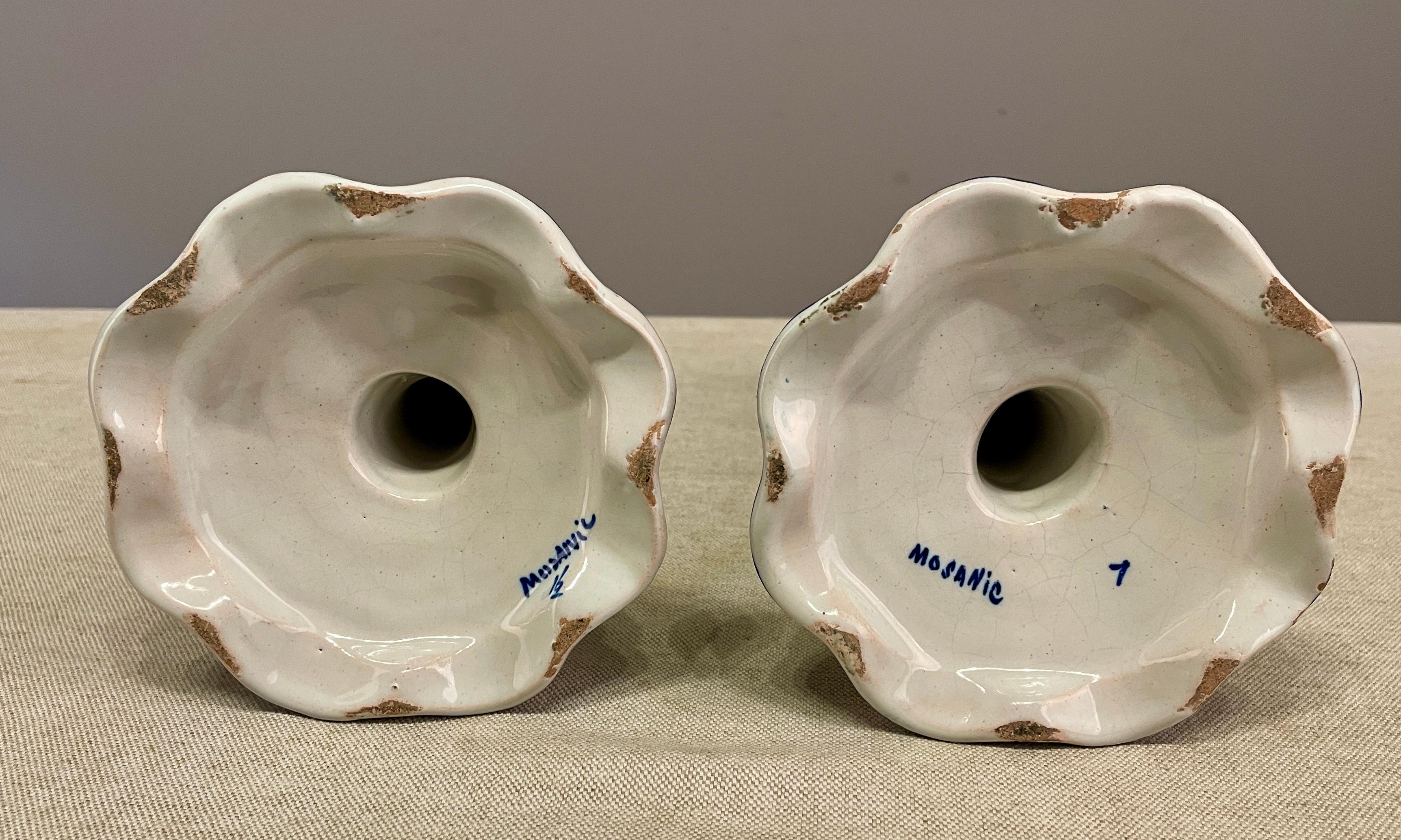 20th Century Early 20th French Faience of Desvres Candlestick, a Pair For Sale