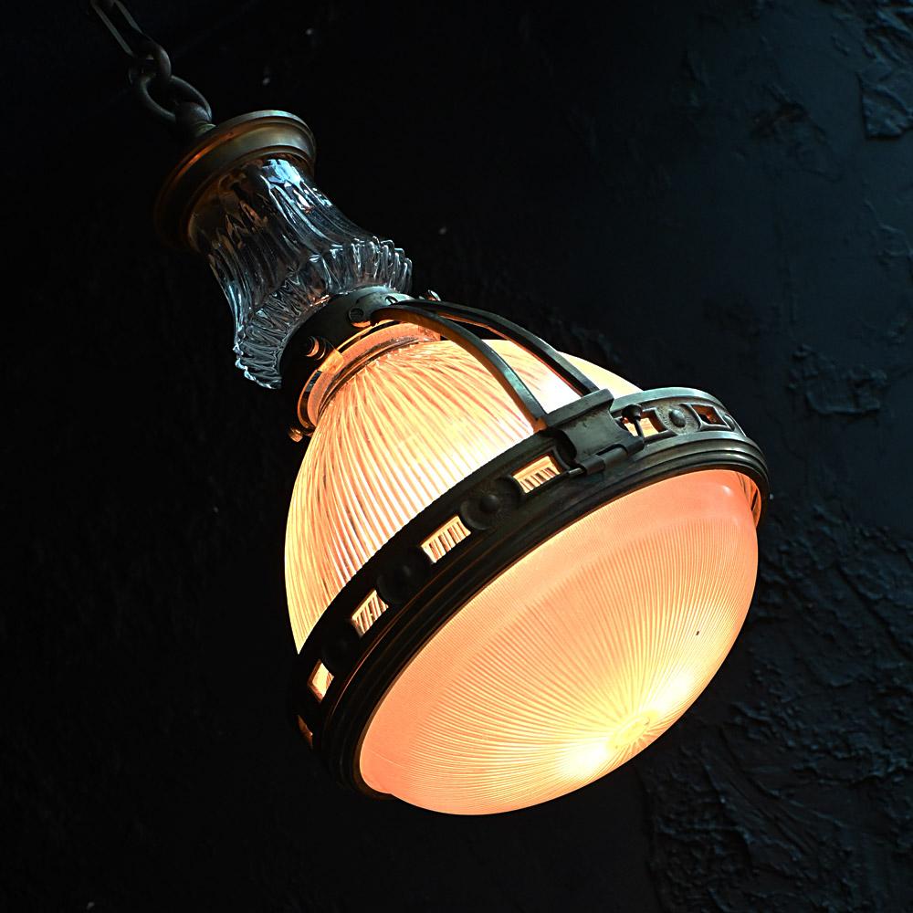 Hand-Crafted Early 20th French Glass Holophane Light Pendant