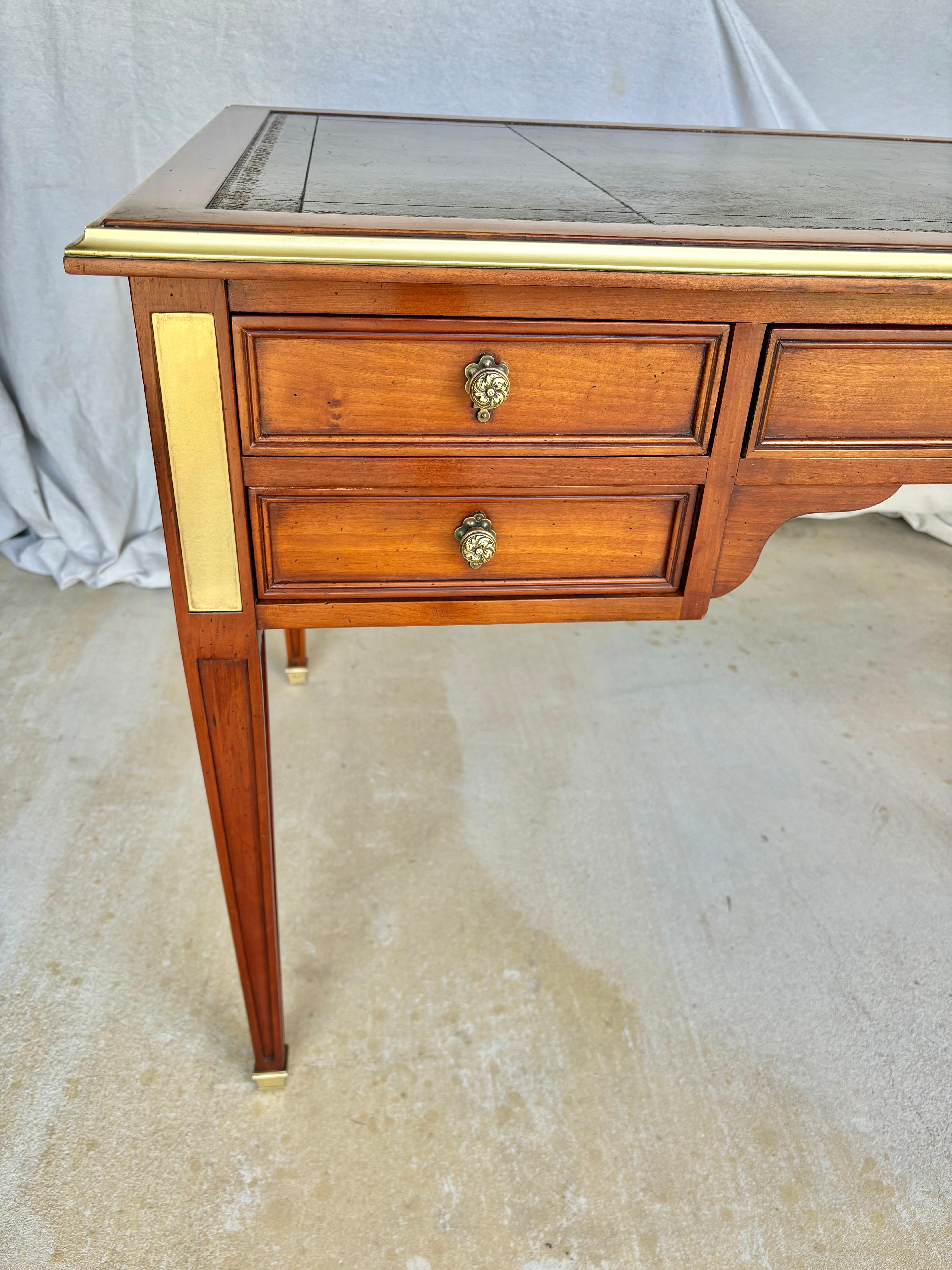 Early 20th Century French Louis XVI Cherrywood Brass and Leather Top Desk 6