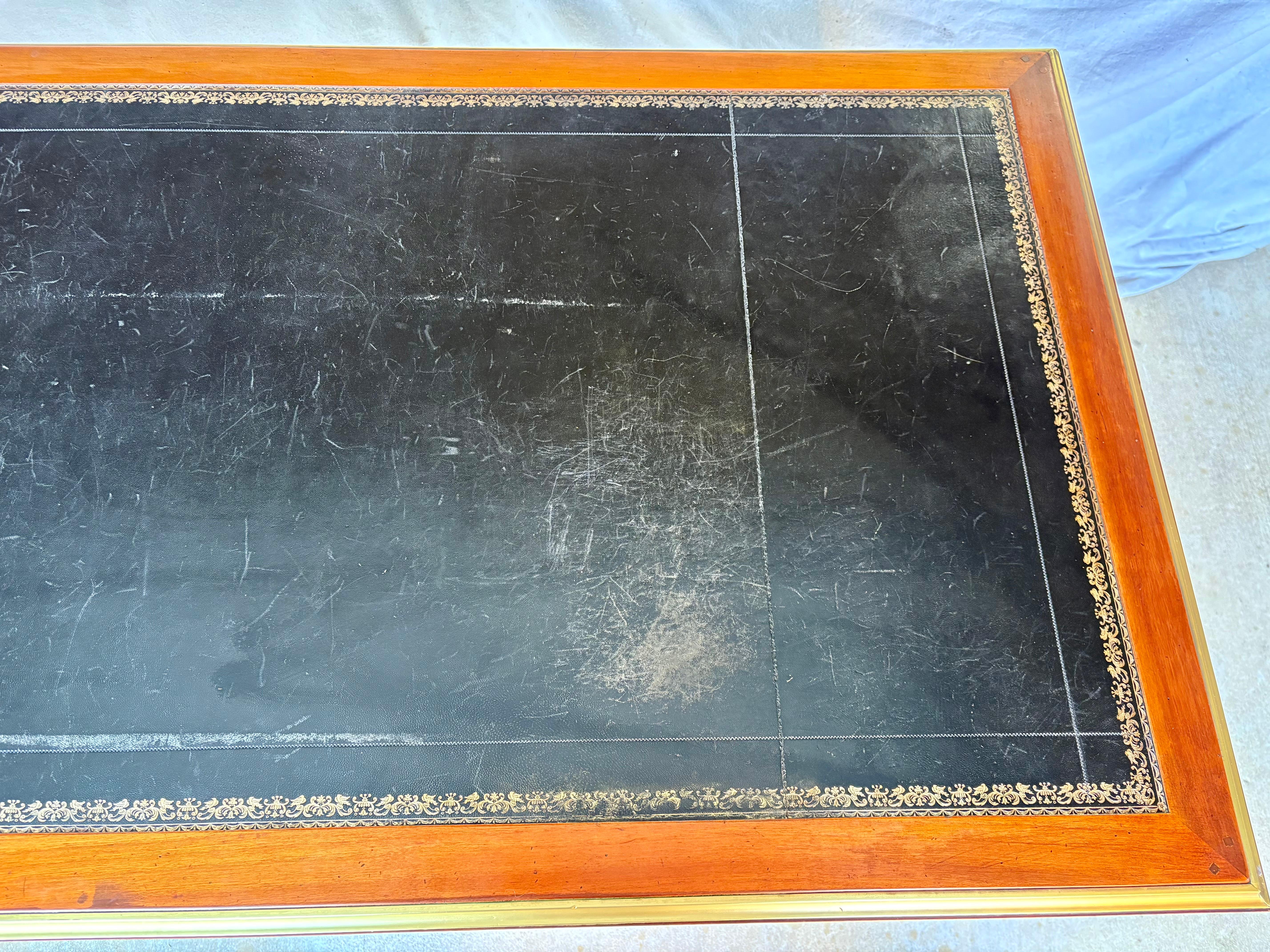 Early 20th Century French Louis XVI Cherrywood Brass and Leather Top Desk 9