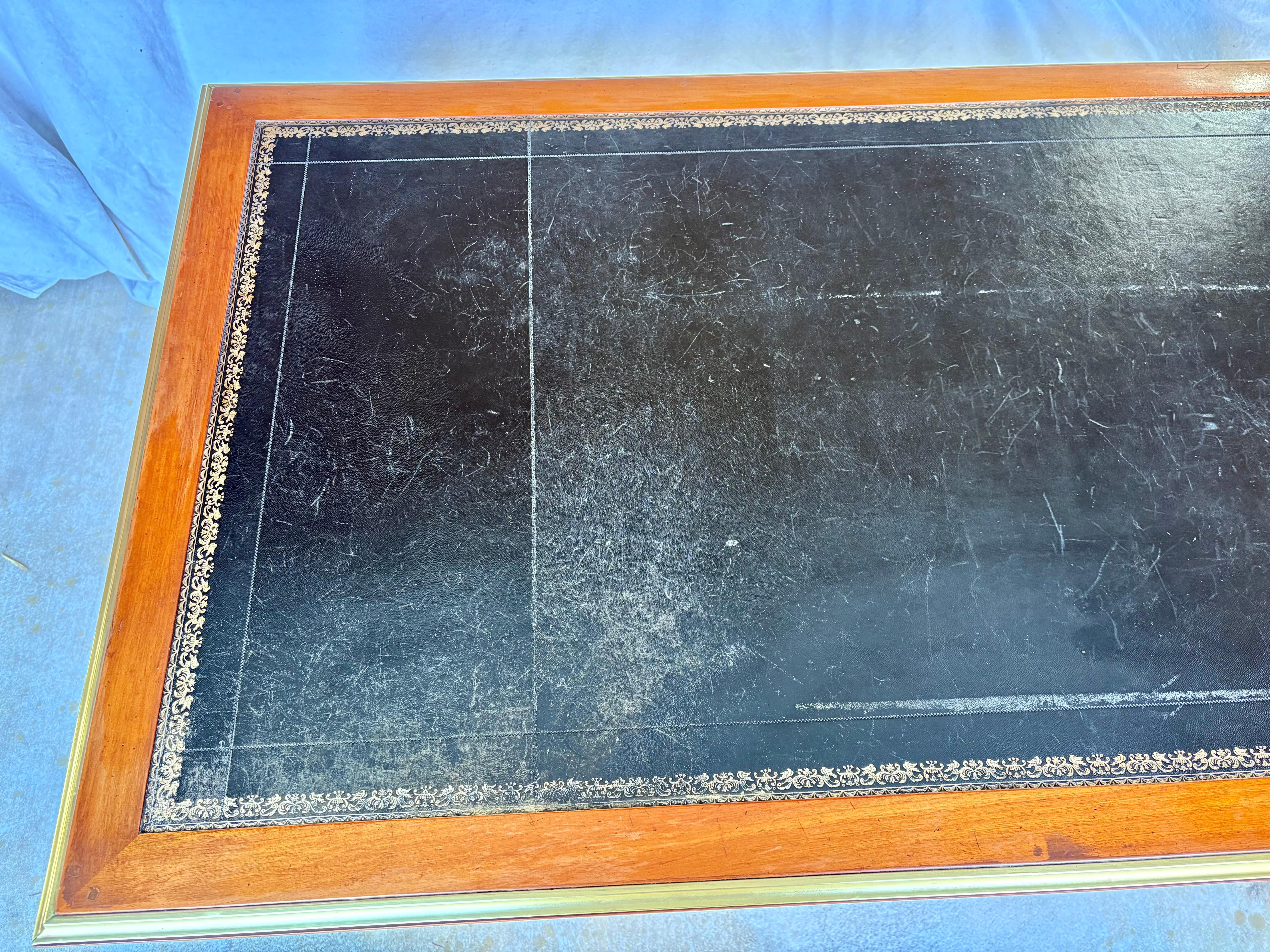 Early 20th Century French Louis XVI Cherrywood Brass and Leather Top Desk 10