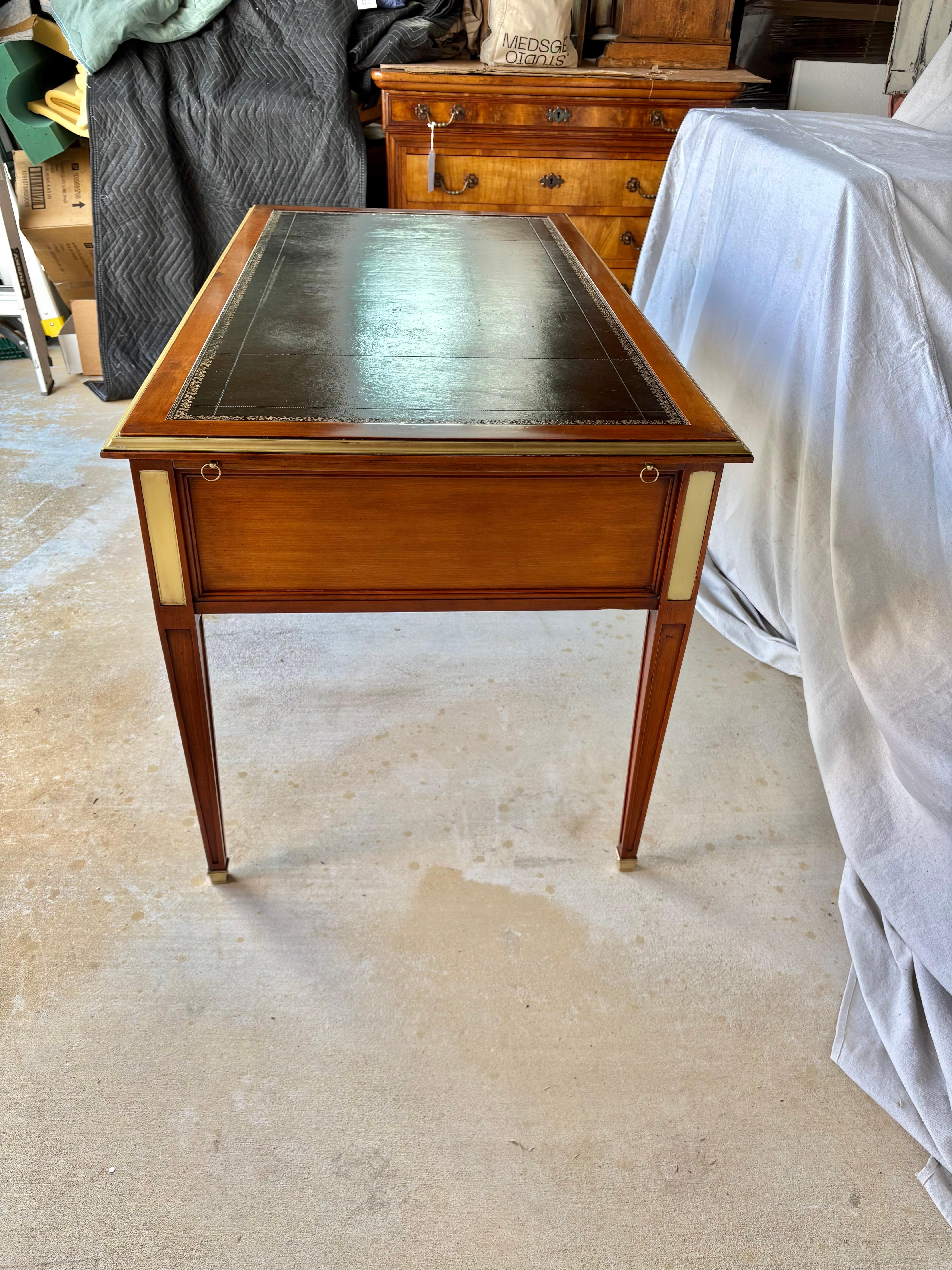 Early 20th Century French Louis XVI Cherrywood Brass and Leather Top Desk In Good Condition In Burton, TX