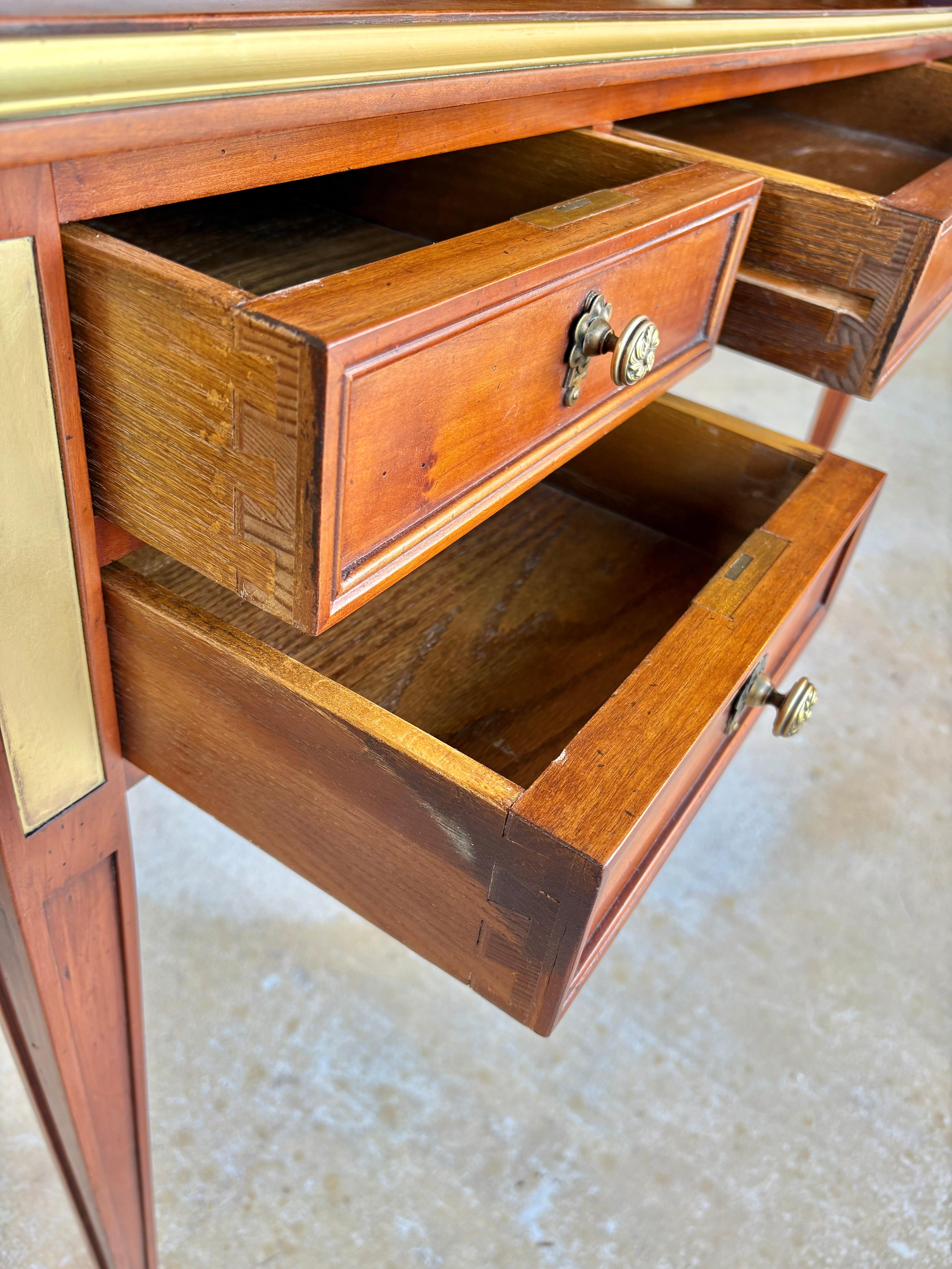 Early 20th Century French Louis XVI Cherrywood Brass and Leather Top Desk 3