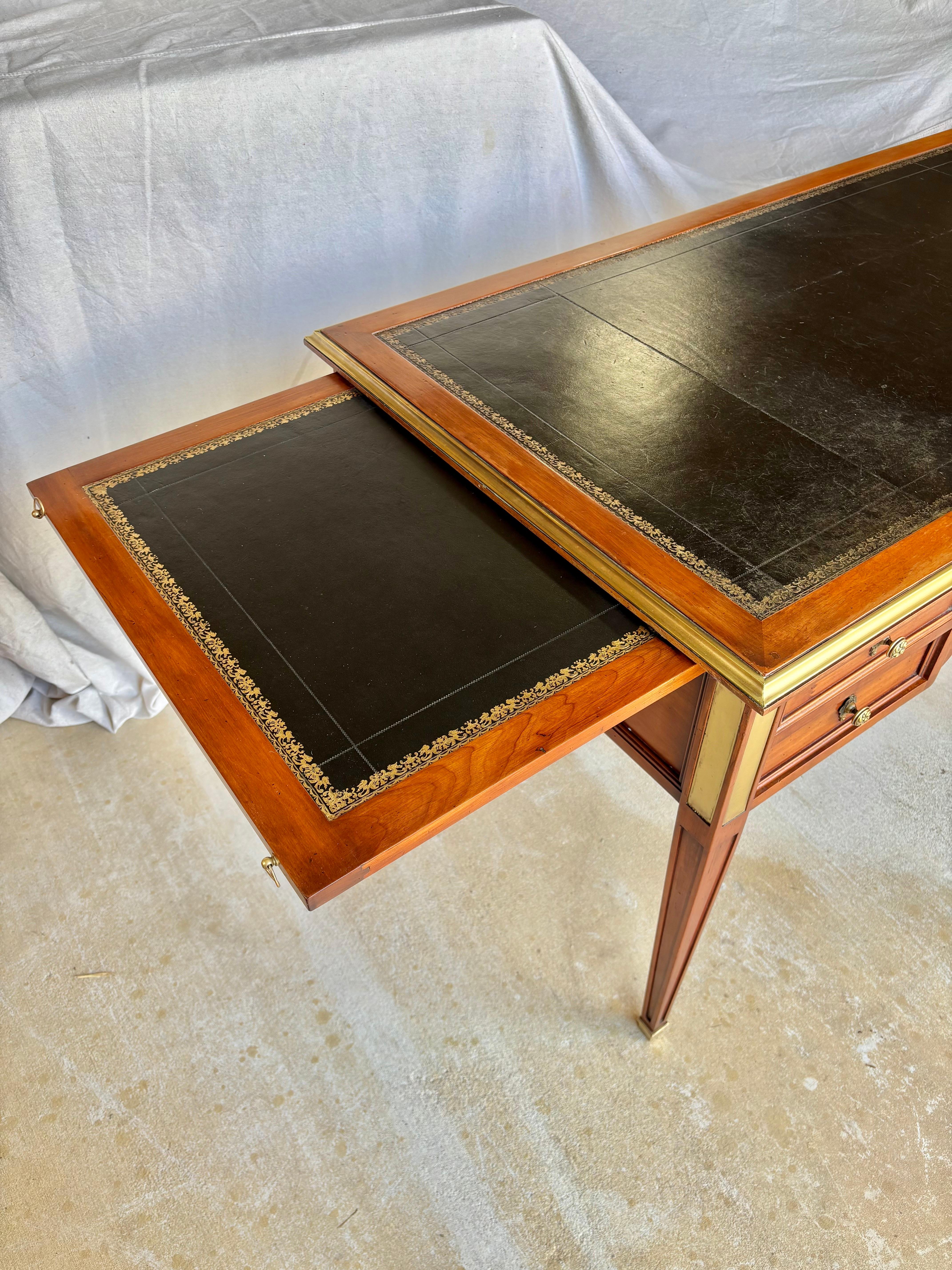 Early 20th Century French Louis XVI Cherrywood Brass and Leather Top Desk 5