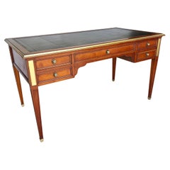 Early 20th Century French Louis XVI Cherrywood Brass and Leather Top Desk