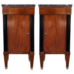 Early 20th French Nightstands Walnut and Ebonized Columns with Drawers and Door