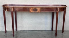 Early 20th French Oval Demilune Large Console Table with Marquetry and Drawers