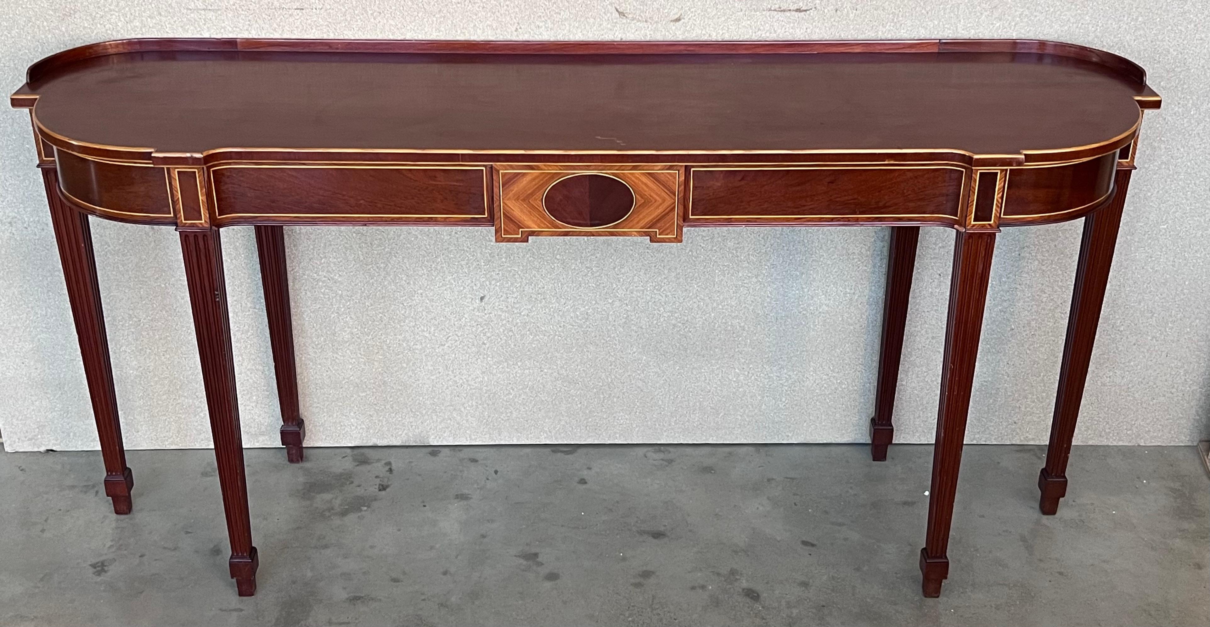 Early 20th French Oval Demilune Large Console Table with Marquetry and Drawers In Good Condition For Sale In Miami, FL