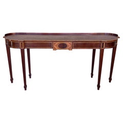 Early 20th French Oval Demilune Large Console Table with Marquetry and Drawers