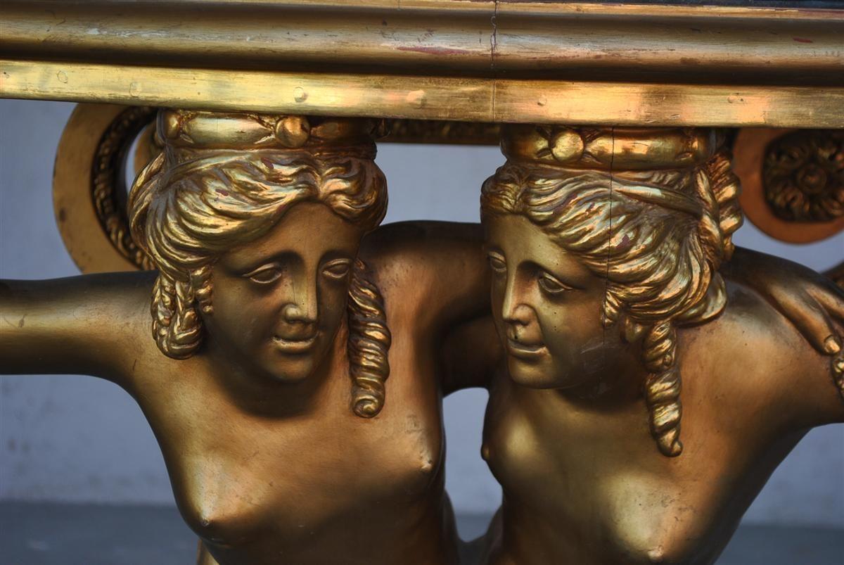 Early 20th Century Golden Wood Mermaid Console In Good Condition For Sale In Marseille, FR