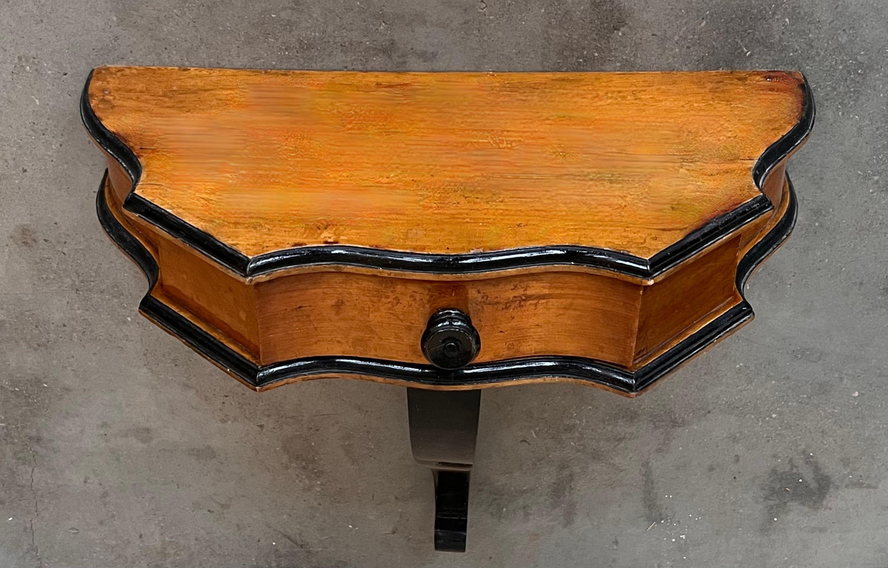 Early 20th Hanging Console with Drawer and Ebonized Details In Good Condition For Sale In Miami, FL