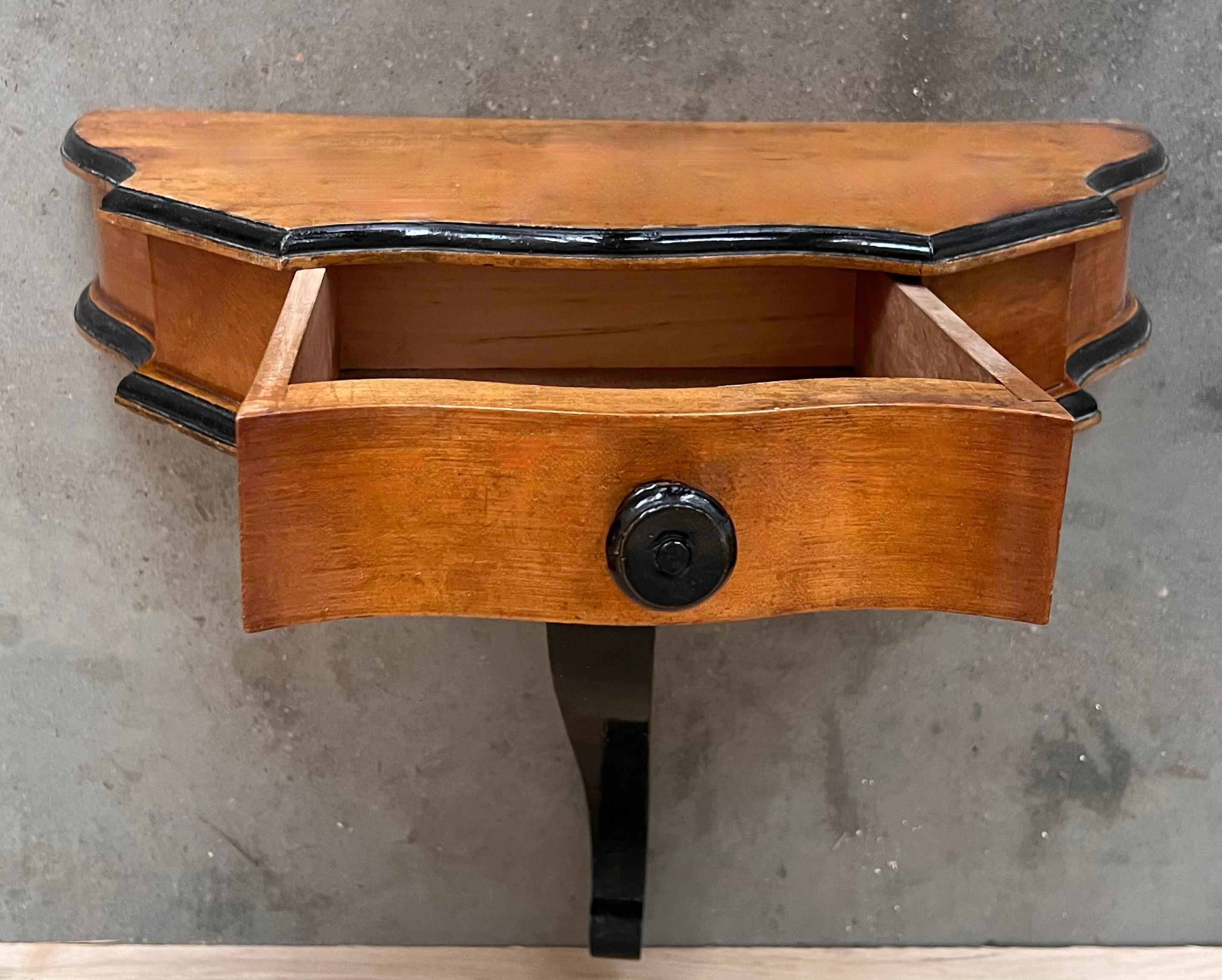 Fruitwood Early 20th Hanging Console with Drawer and Ebonized Details For Sale