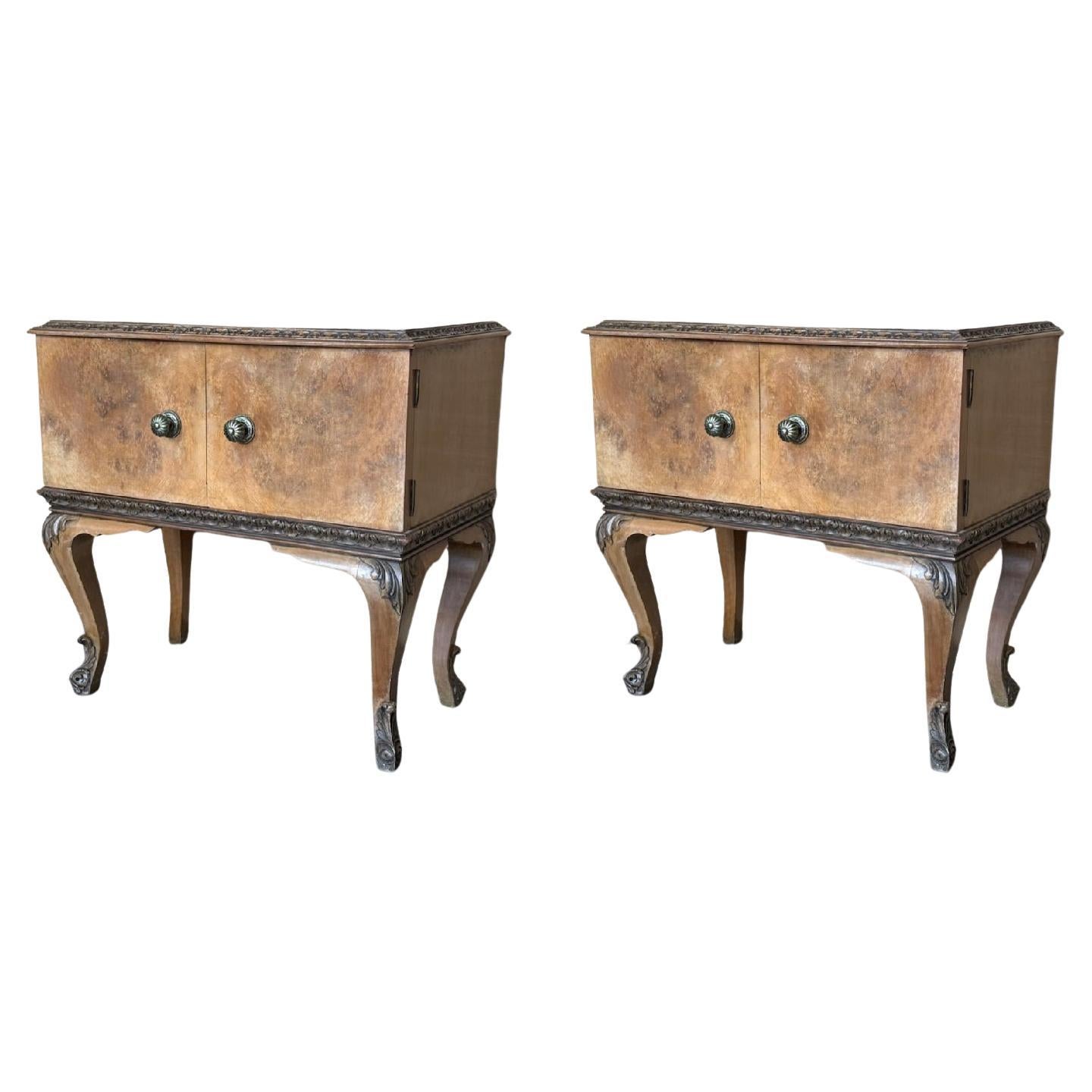 Early 20th Italian Bedside Tables in Light Oak with two doors