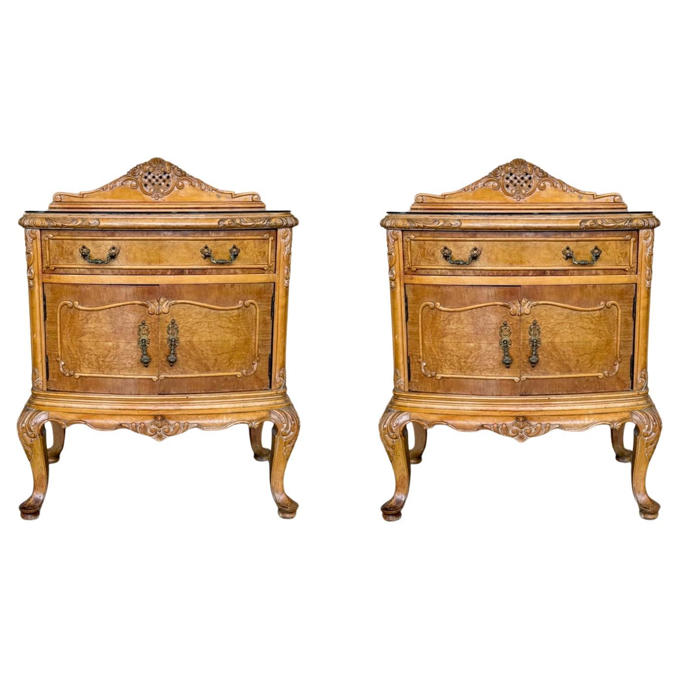 Early 20th Italian Bedside Tables in Light Oak with two doors