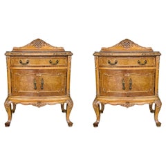 Early 20th Italian Bedside Tables in Light Oak with two doors