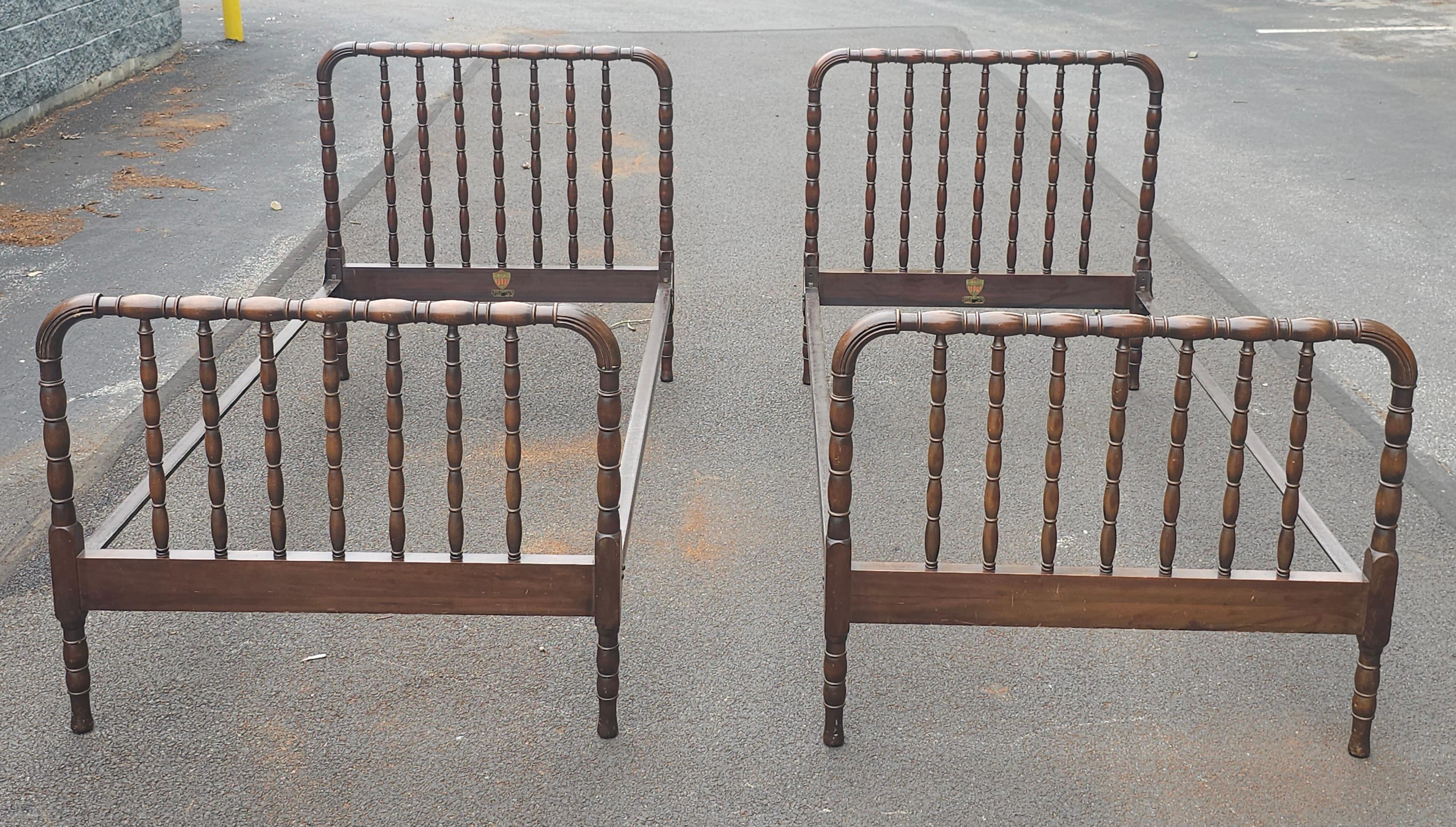 Iron Early 20th Kindel Furniture Foote Reynold Turned Walnut Single Beds, Pair For Sale