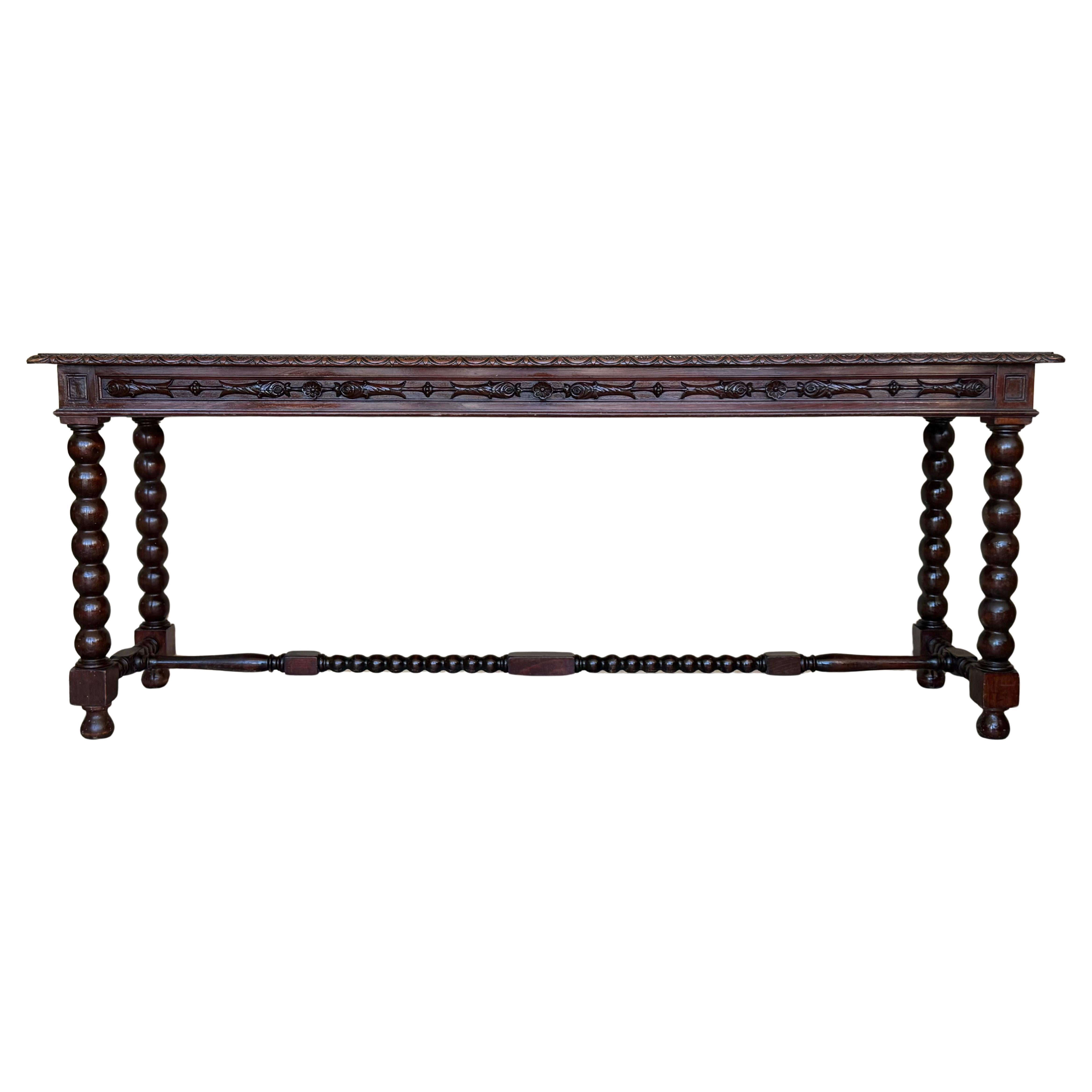 Early 20th Large Carved Spanish Walnut Console Table