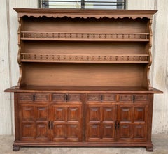 Early 20th Large Stepback Cupboard with Four Drawers and Doors