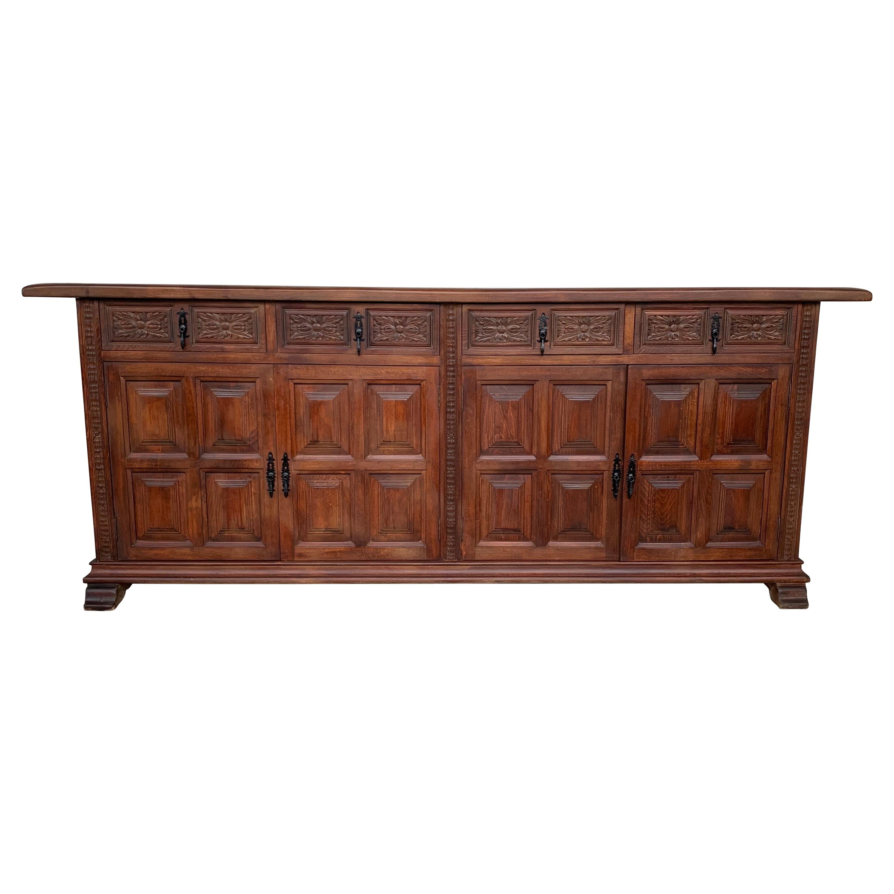 Baroque Early 20th Large Stepback Cupboard with Four Drawers and Doors For Sale