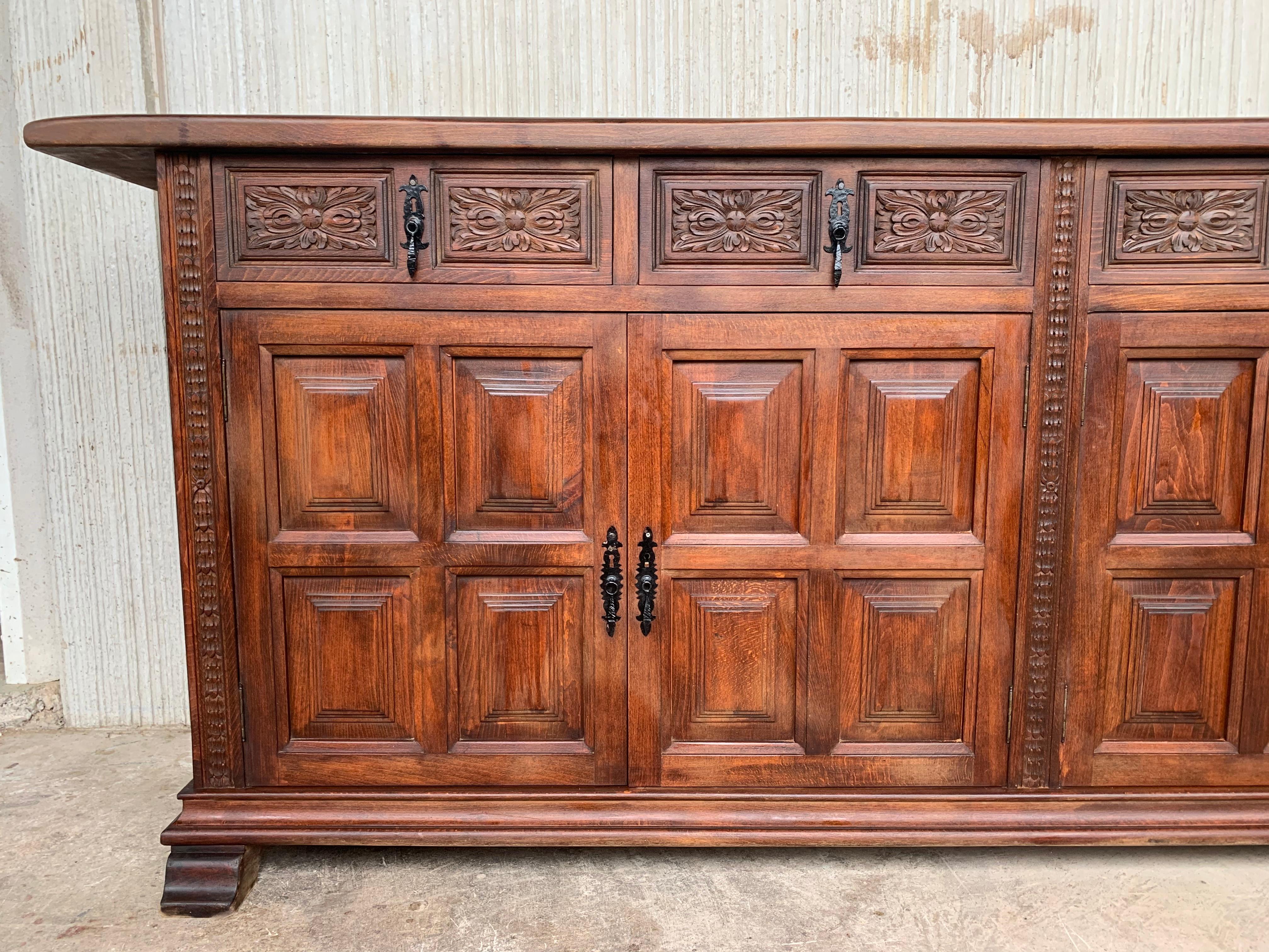 Early 20th Large Stepback Cupboard with Four Drawers and Doors For Sale 1